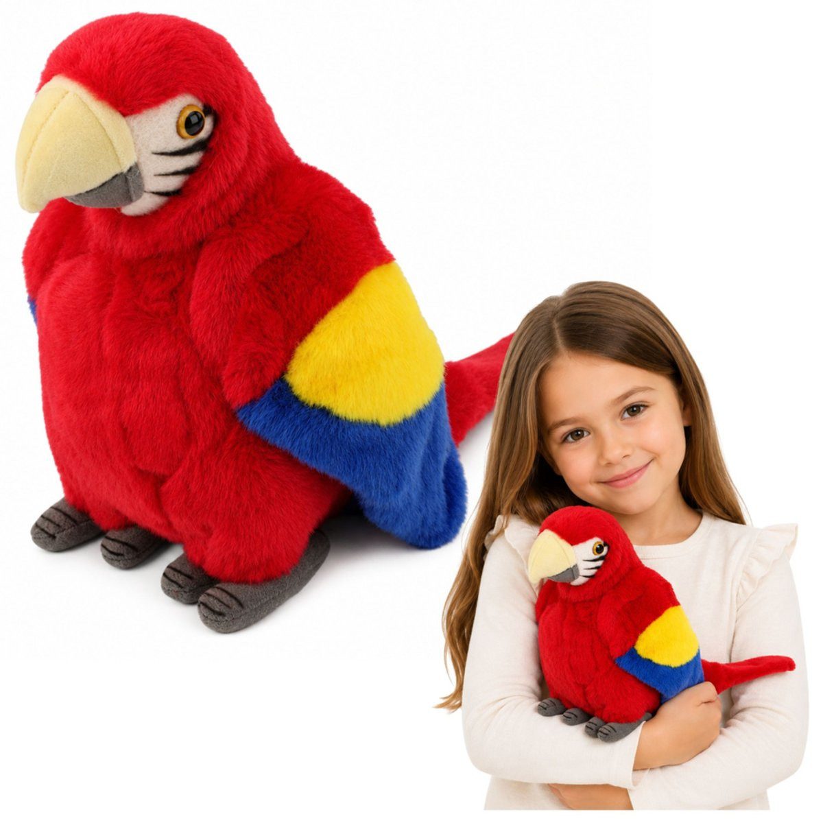Wisam Plüschfigur Plüschpapagei, Ara, exotischer Vogel, Kuscheltier, rot, 24 cm (1-St)