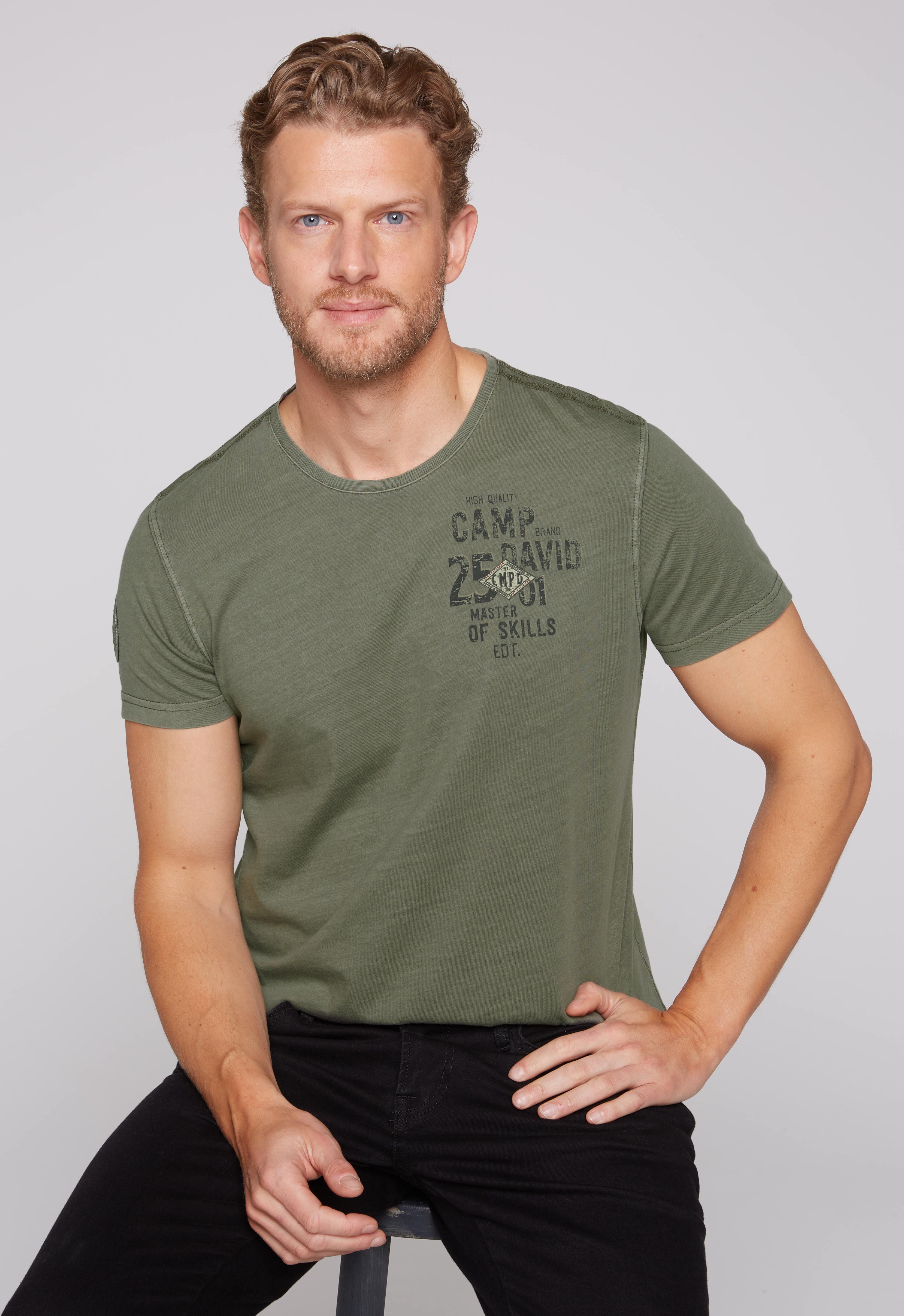 CAMP DAVID T-Shirt mit Logo-Bestickung am günstig online kaufen