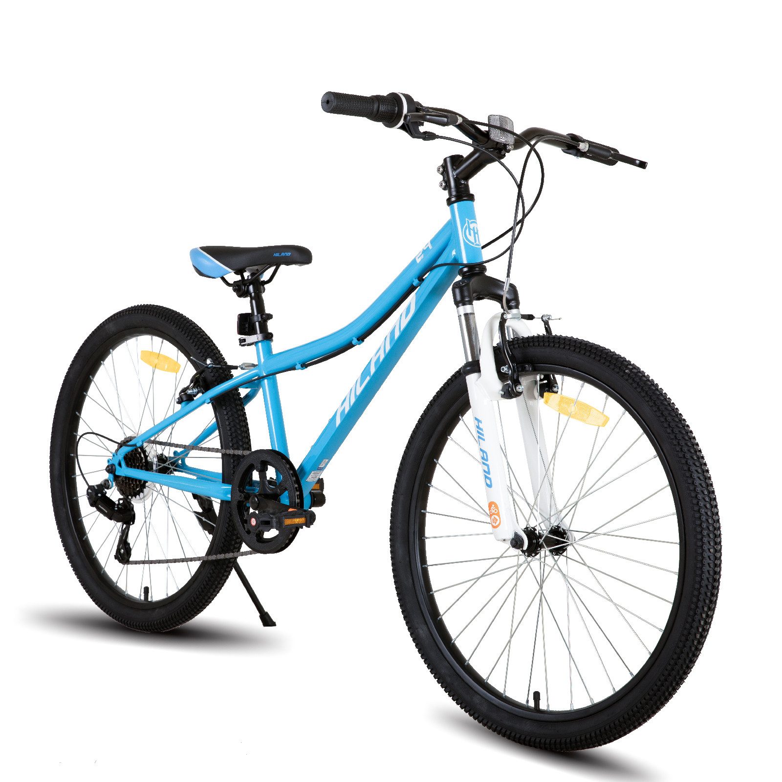 HILAND Kinderfahrrad 24 Zoll Kinderfahrrad ab 6-12 Jahre alt MTB Studenten-Pendlerfahrrad, mit Federgabel 7 Gang, V-Bremse, Hochwertiger Rahmen
