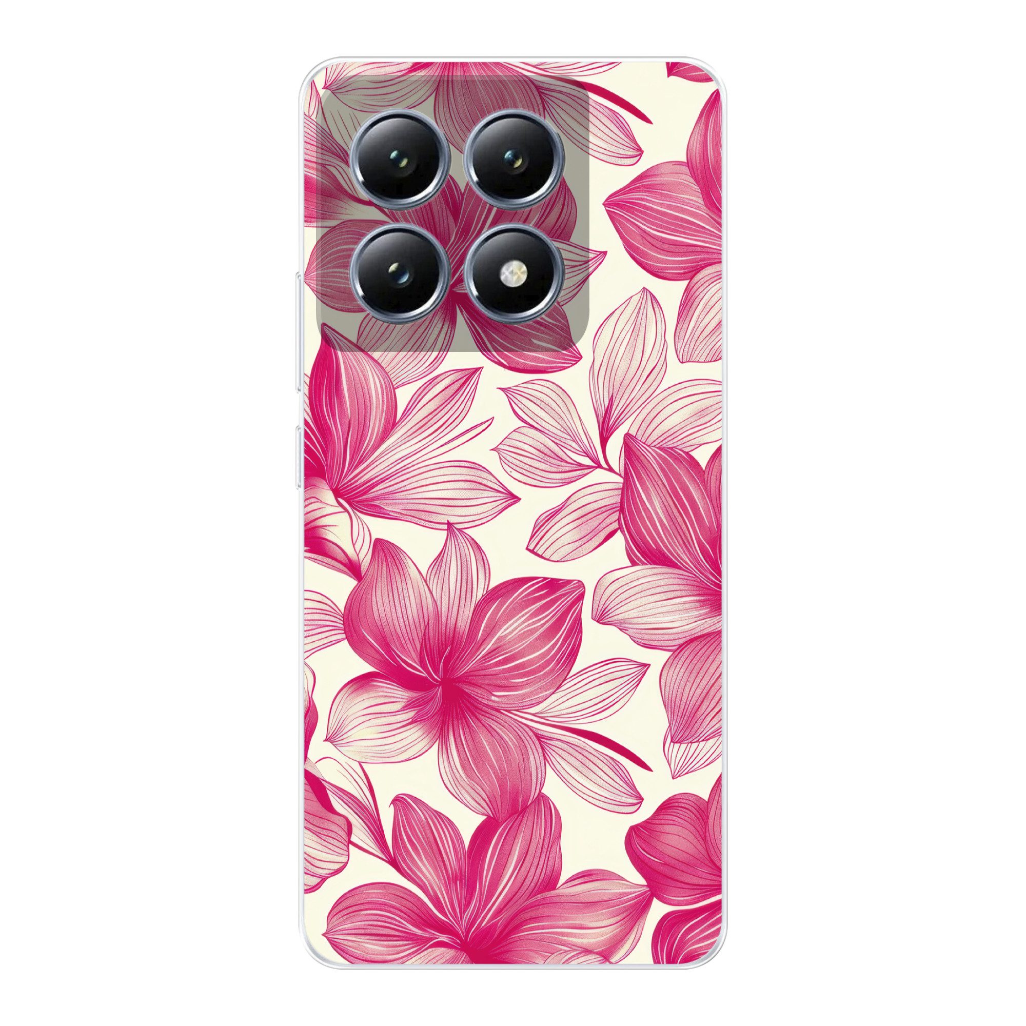 MuchoWow Handyhülle für Xiaomi 14T Blumen - Muster - Rosa - Weiß, Handy Case, Silikon, Bumper Case Dünn