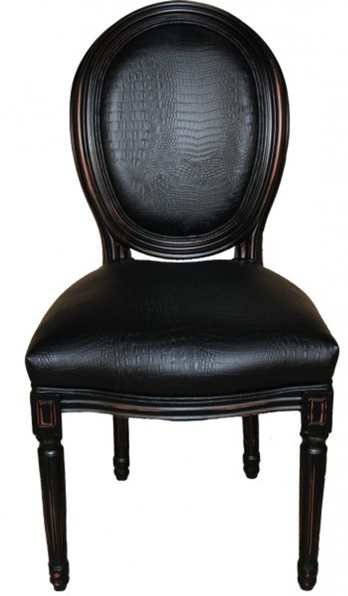 Casa Padrino Esszimmerstuhl Barock Esszimmer Stuhl Schwarz Croco Lederoptik - Designer Stuhl - Luxus Qualität
