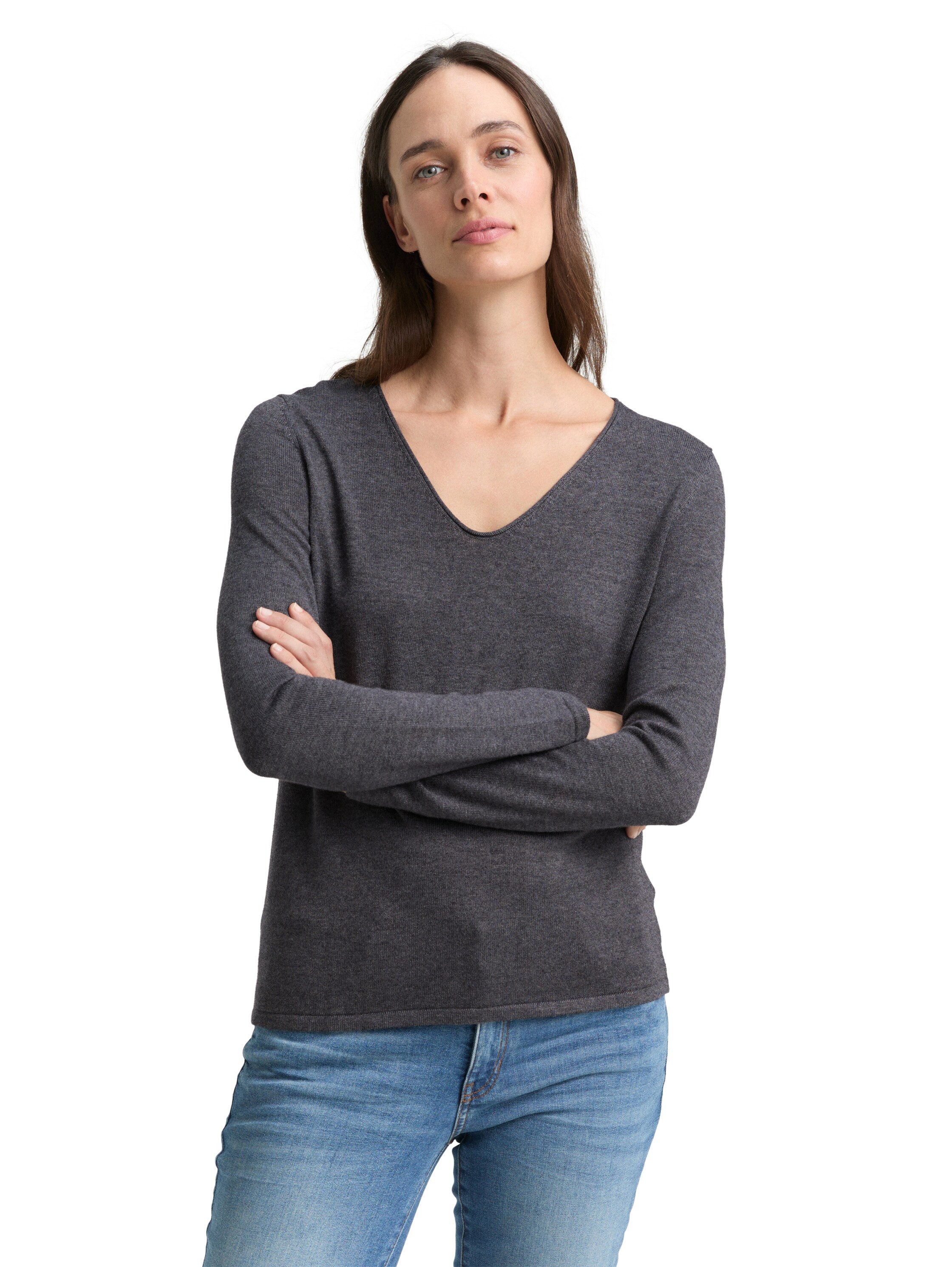 TOM TAILOR V-Ausschnitt-Pullover aus Feinstrick