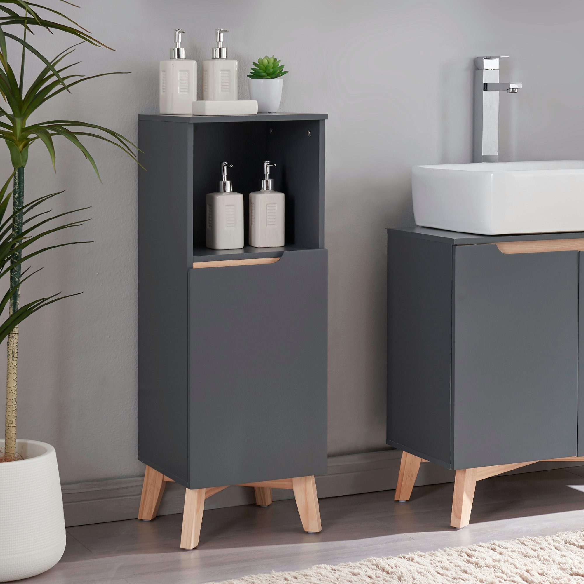 en.casa Midischrank »Overath« Badschrank 86x30x30cm Grau günstig online kaufen