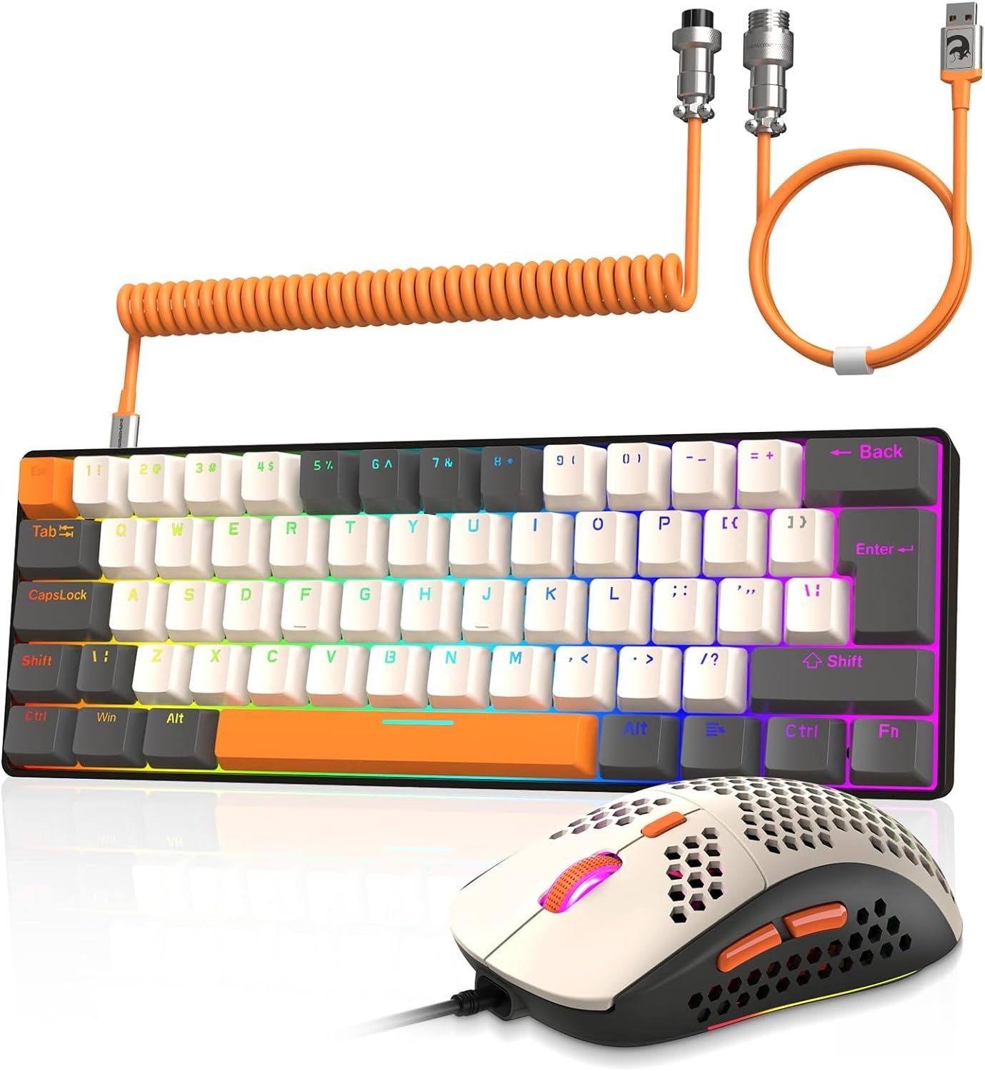 ZIYOU LANG Tastatur- und Maus-Set, USB-C Kabel T60 Pro - Kompakt 60% UK Layout(QWERTY) Mechanische