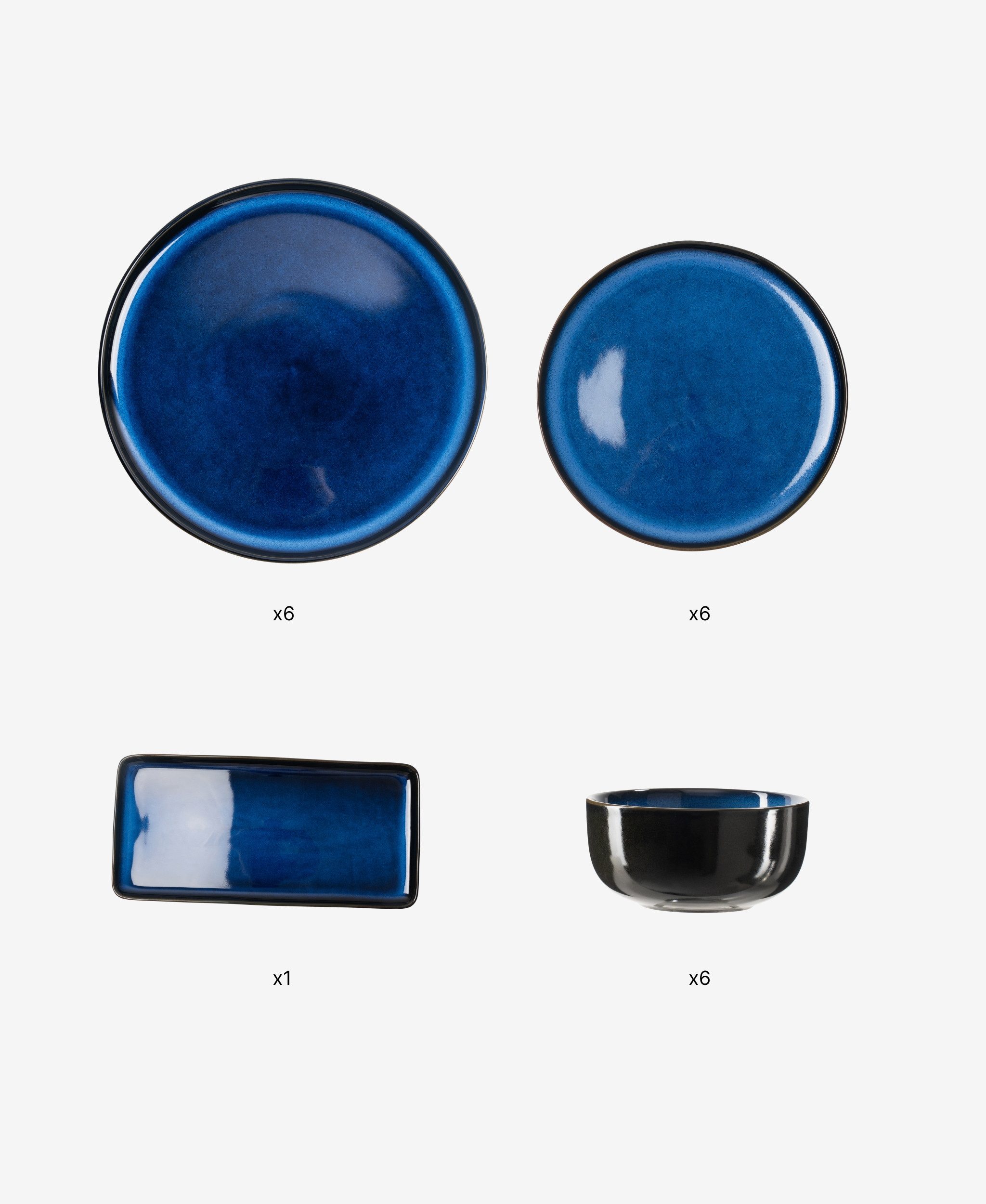 GLAMIRA Geschirr-Set Blaues Geschirr mit reaktiver Glasur (19-tlg), 6 Personen, Stoneware, 19 Teile, für 6 Personen, reaktive Glasur