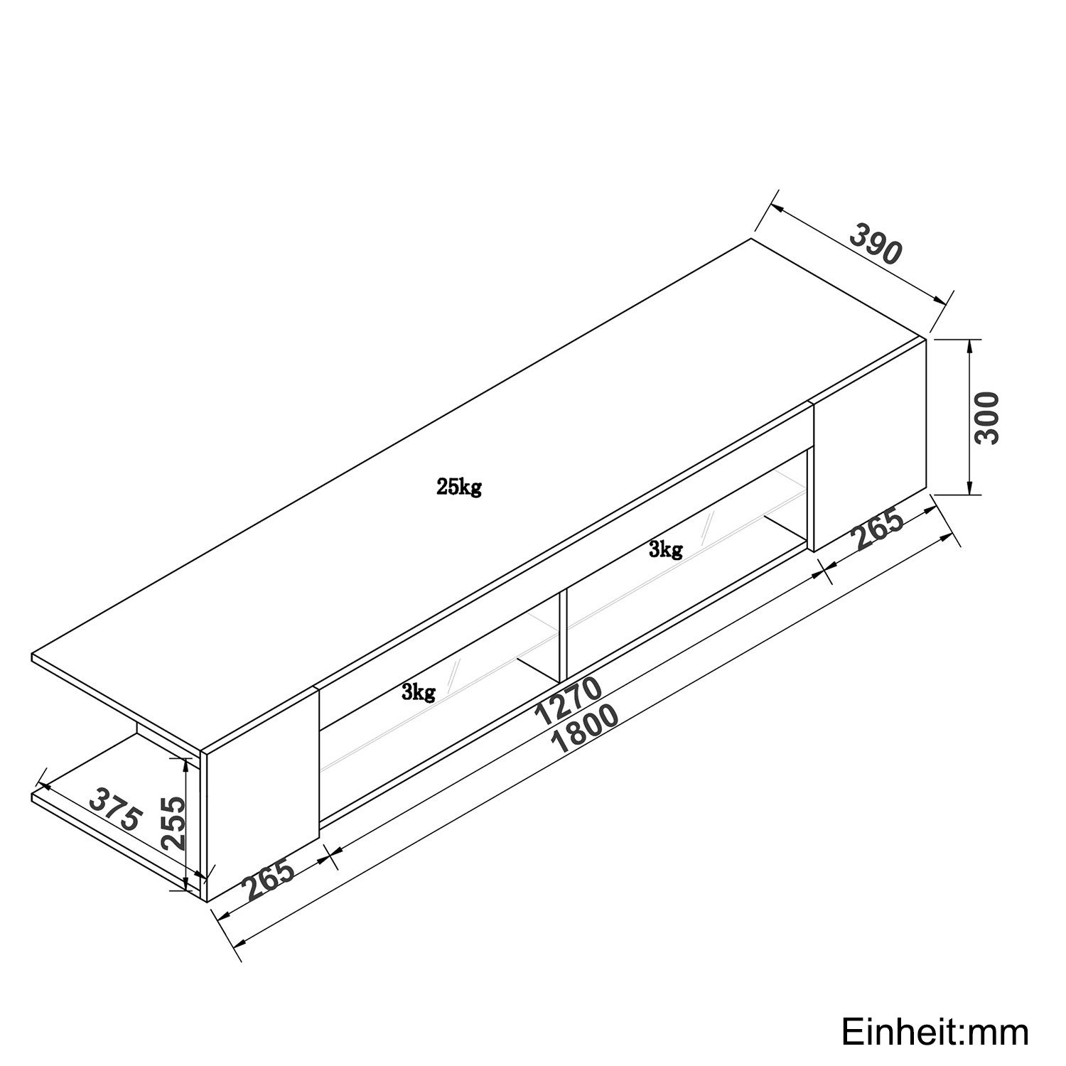 SONNI Lowboard Lowboard 180 cm TV-Schrank TV-Board, stehend, sideboards