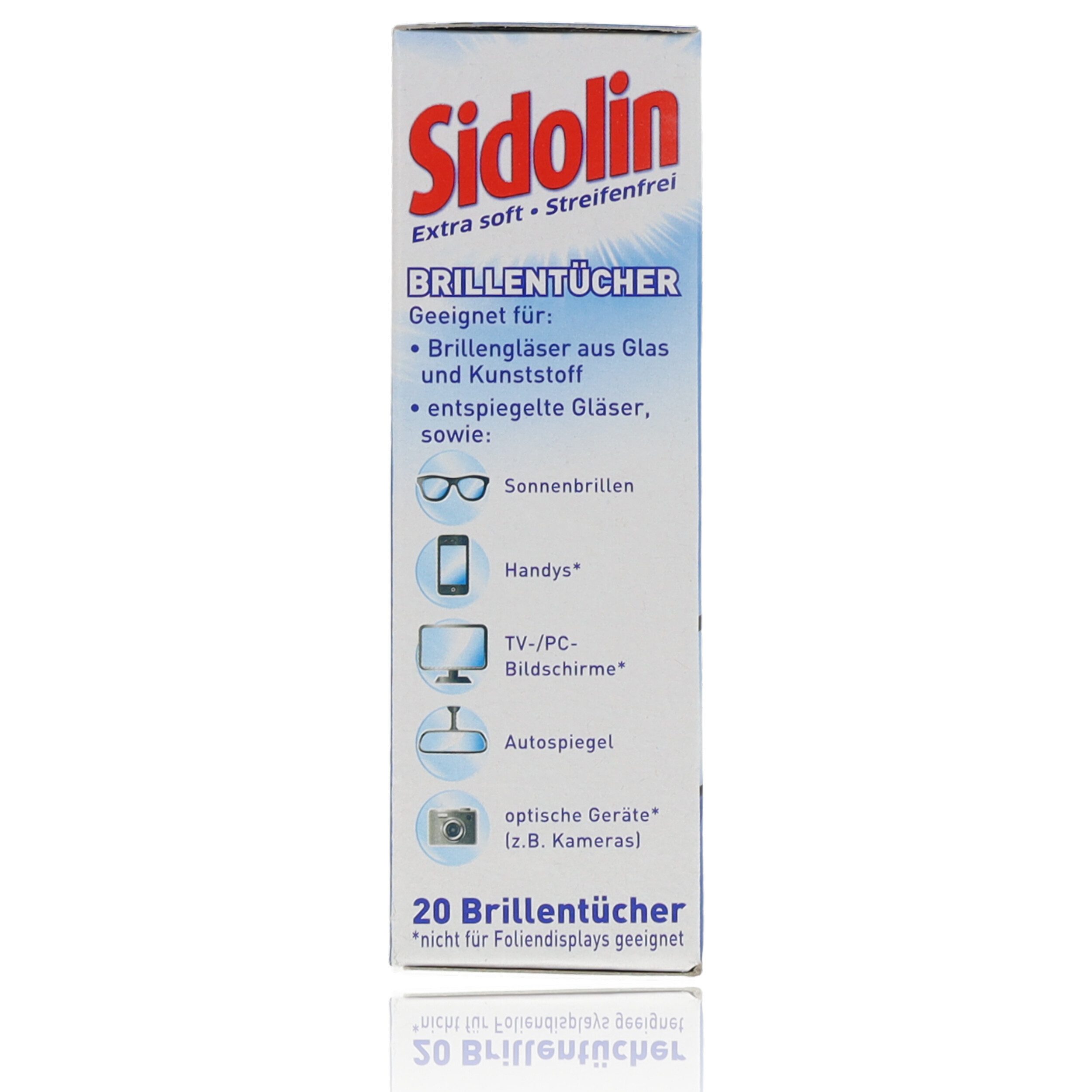 SIDOLIN Sidolin Brillenputztücher 20 Stück einzeln verpackt Reinigungstücher (20-tlg., auch für empfindliche Gläser und Fassungen)