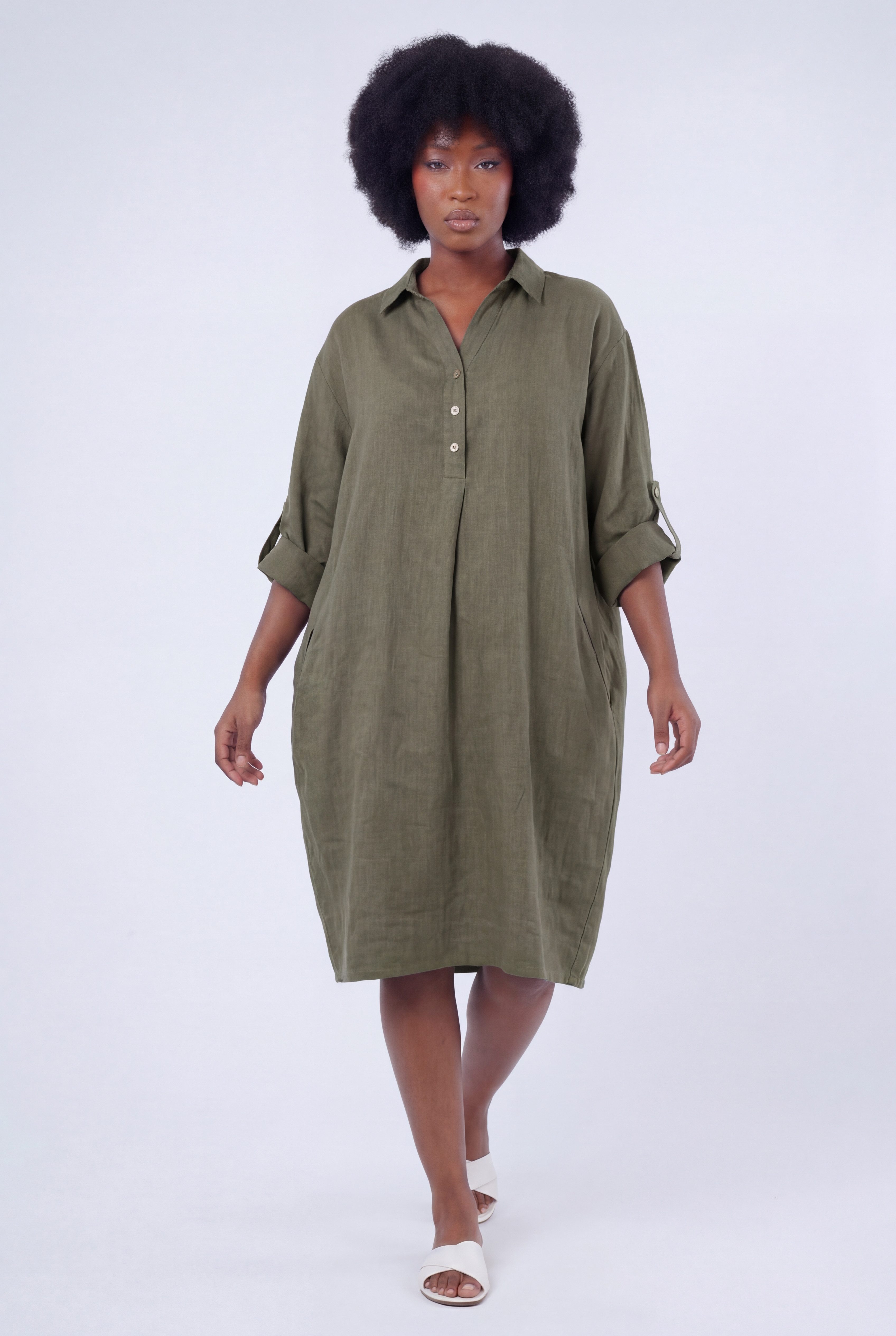 YC Fashion & Style Blusenkleid Leinen-Tunika Oversized One Size in Unifarbe