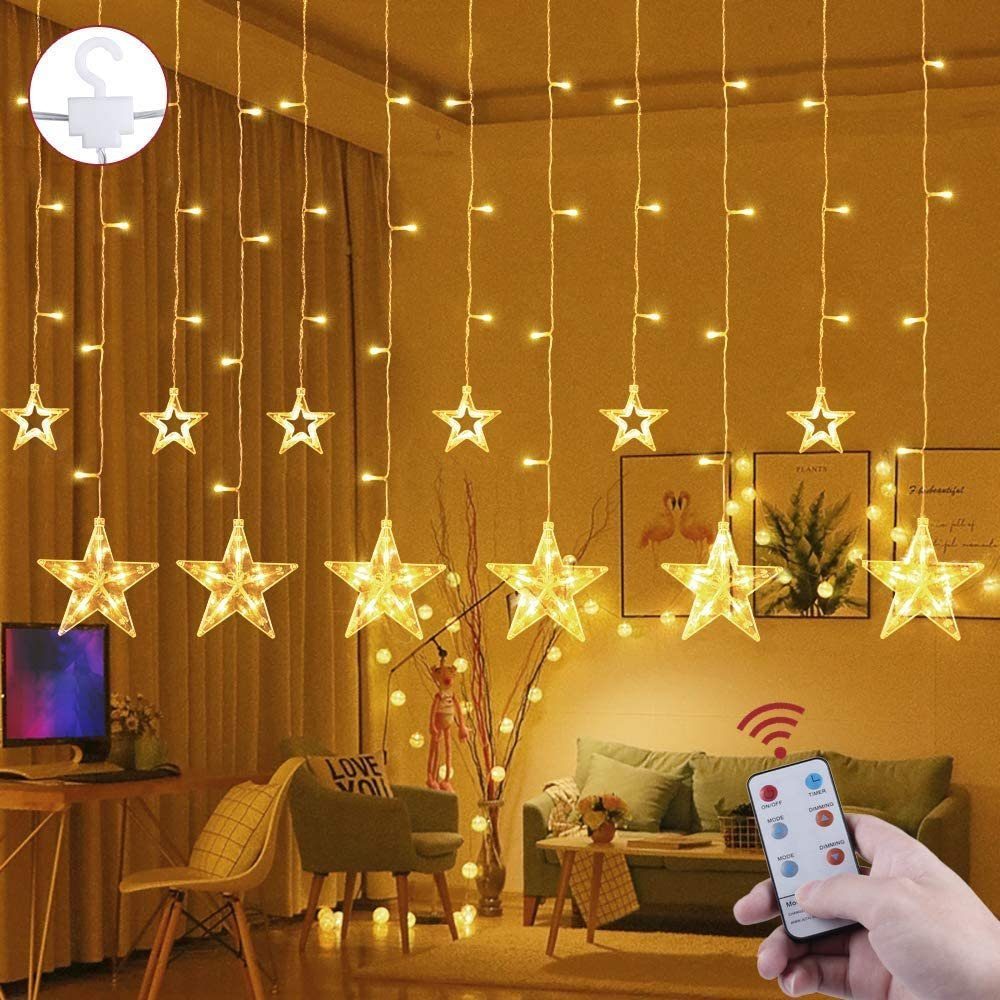 Elegear LED-Lichterkette »Lichtervorhang Sterne 2M LED Lichtervorhang mit  12 Sterne 108 LEDs«, Lichterkette Sternenvorhang mit Haken online kaufen |  OTTO