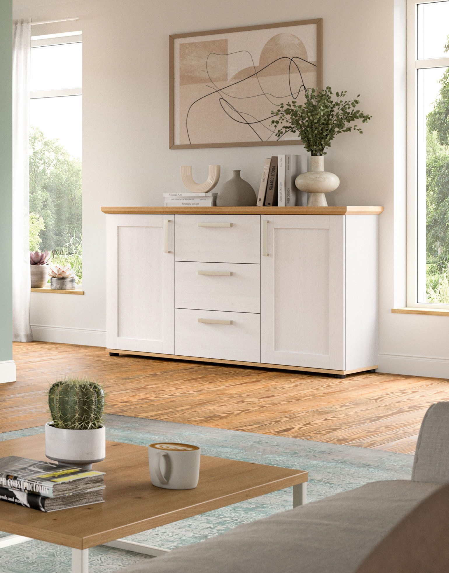 Home affaire Sideboard Cosenza, Cosenza Sideboard 129 cm, 2 Türen, 4 Fächer, Sideboard, Wohnzimmer