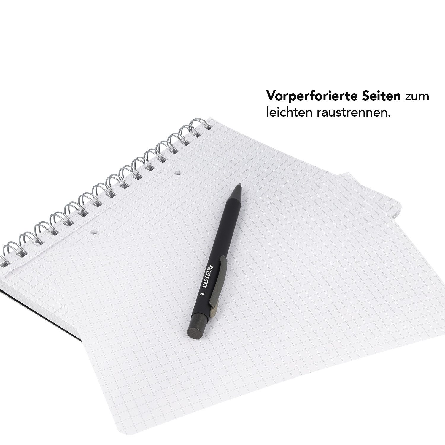 WESTCOTT Notizblock Spiralblock Notizbuch A5 kariert, 200 Seiten Ringbuch perforiert, Premium 80 g/m² Papier, Kunststoffcover