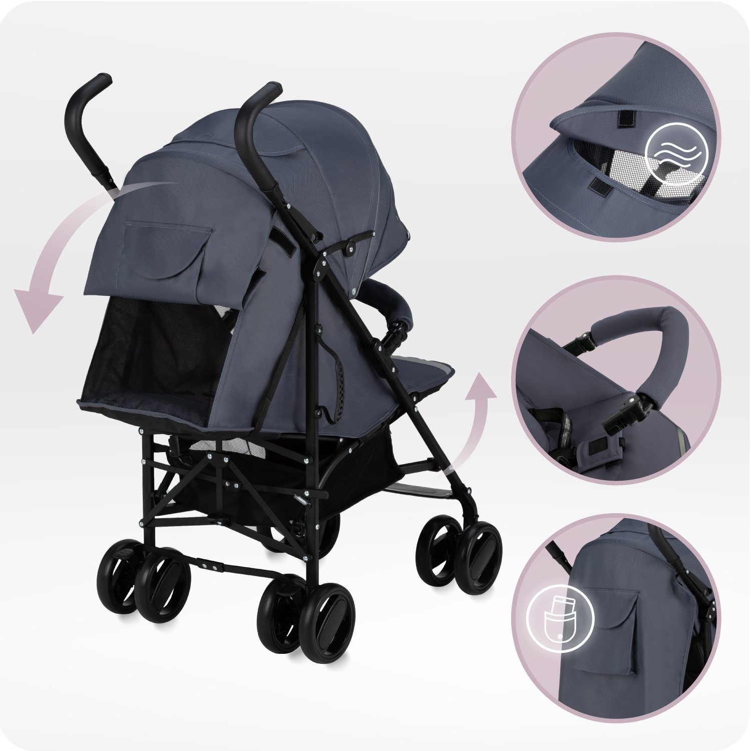 MoMi Kinder-Buggy Akira, Leicht & kompakt faltbar mit Zubehör