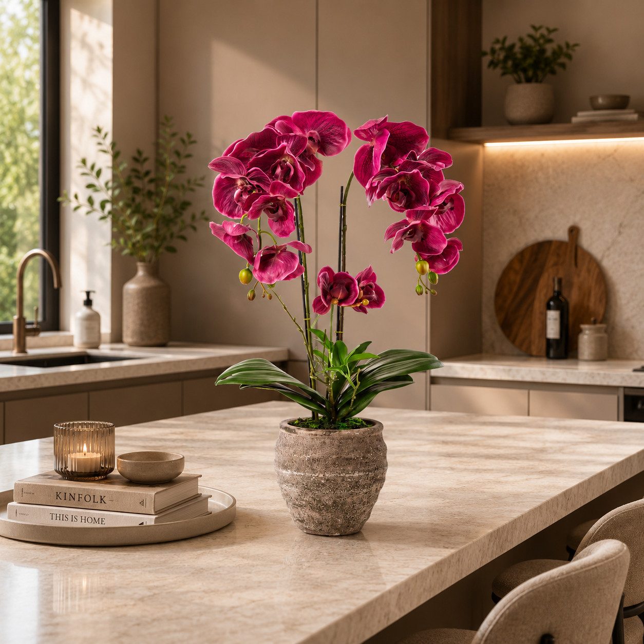 Kunstorchidee PASCH® Orchidee künstlich wie echt (60cm) in Urban Stone Töpfen Orchidee, PASCH, Real Touch Blüten, Handgefertigter Stone Cube