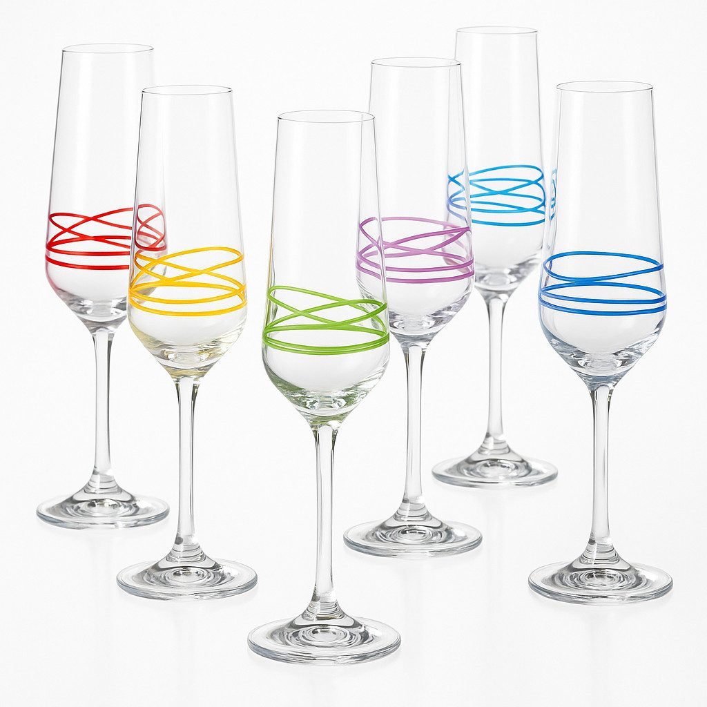 Crystalex Sektglas Wave Бокалы для шампанского mehrfarbig, Kristallglas, handbemalt, mehrfarbig, Kristallglas, 200 ml, 6er Set