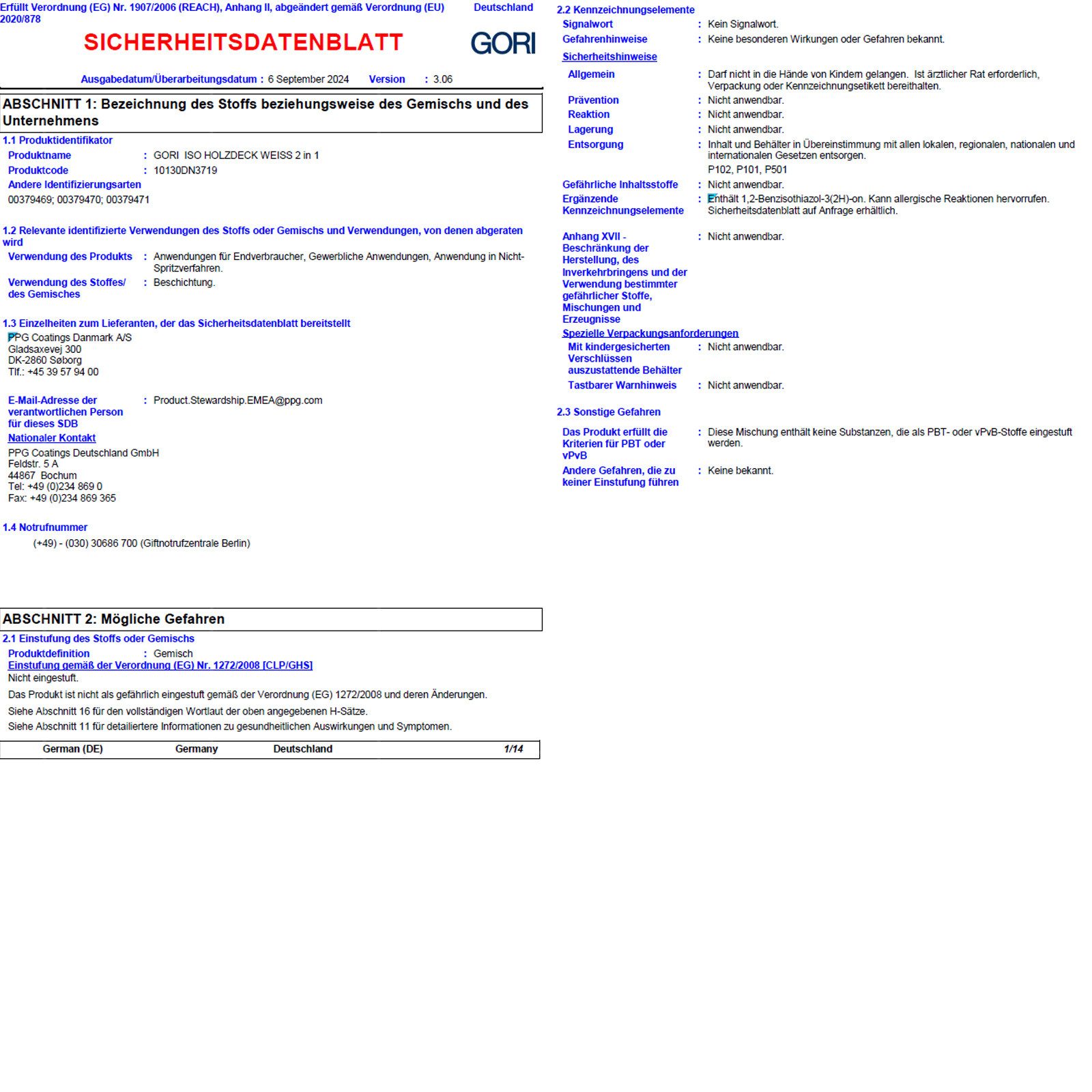 GORI Wand- und Deckenfarbe 59 2IN1 HOLZFARBE - 0.75 LTR (WEISS)