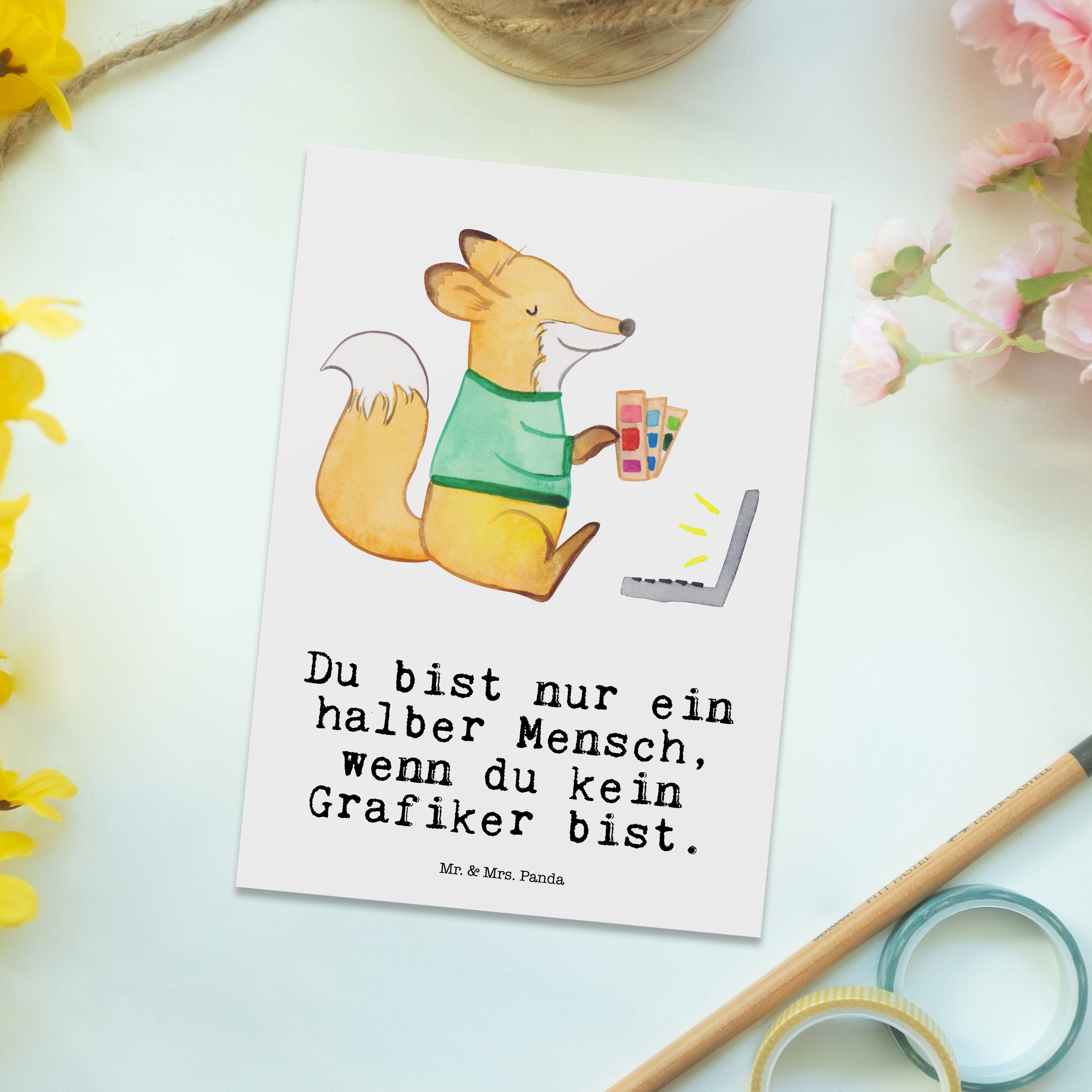 Ansi - Grafiker - Mrs. Weiß Postkarte & Mr. Geburtstagskarte, Geschenk, mit Panda Abschied, Herz