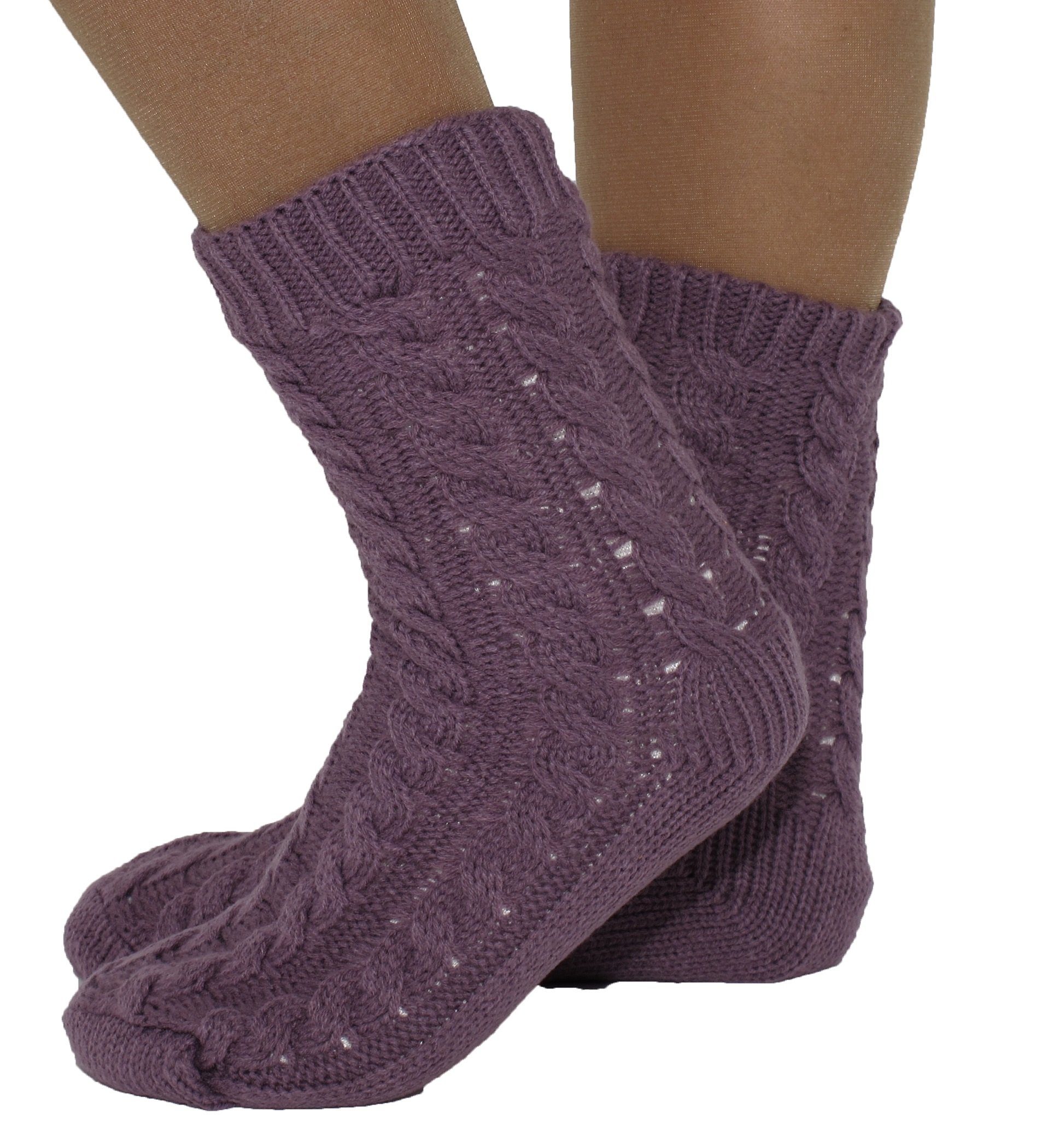 Markenwarenshop-Style Kuschelsocken Hüttensocken Haussocken Socken Teddy Strickmuster Zopf 35-38 Farbe: