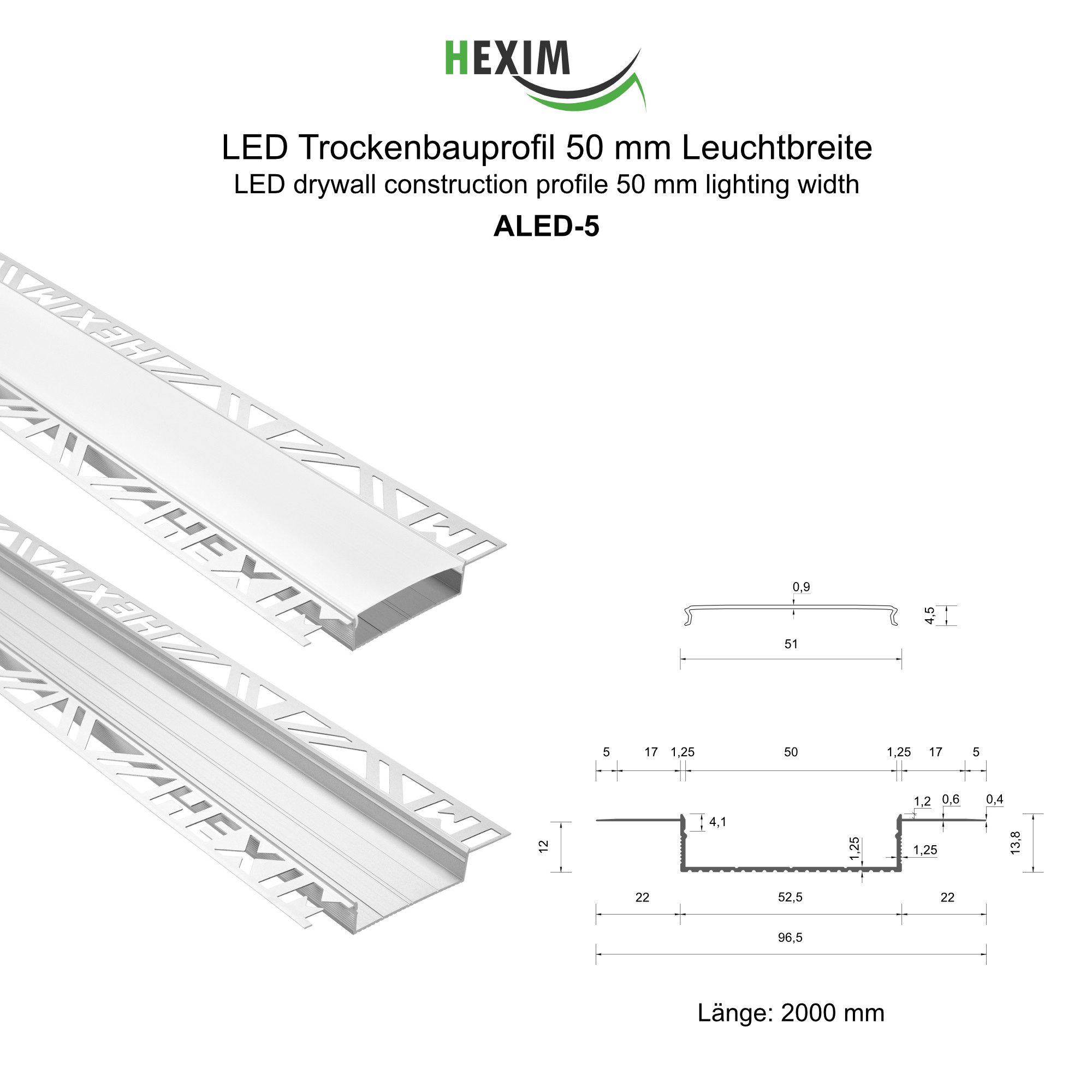 Hexim LED-Stripe-Profil 2m Trockenbauprofil Alu LED Profil Unterputz (20m/1 günstig online kaufen