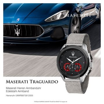 MASERATI Chronograph Maserati Herren Chronograph, Herrenuhr rund, groß (ca. 55x45mm) Edelstahlarmband, Made-In Italy