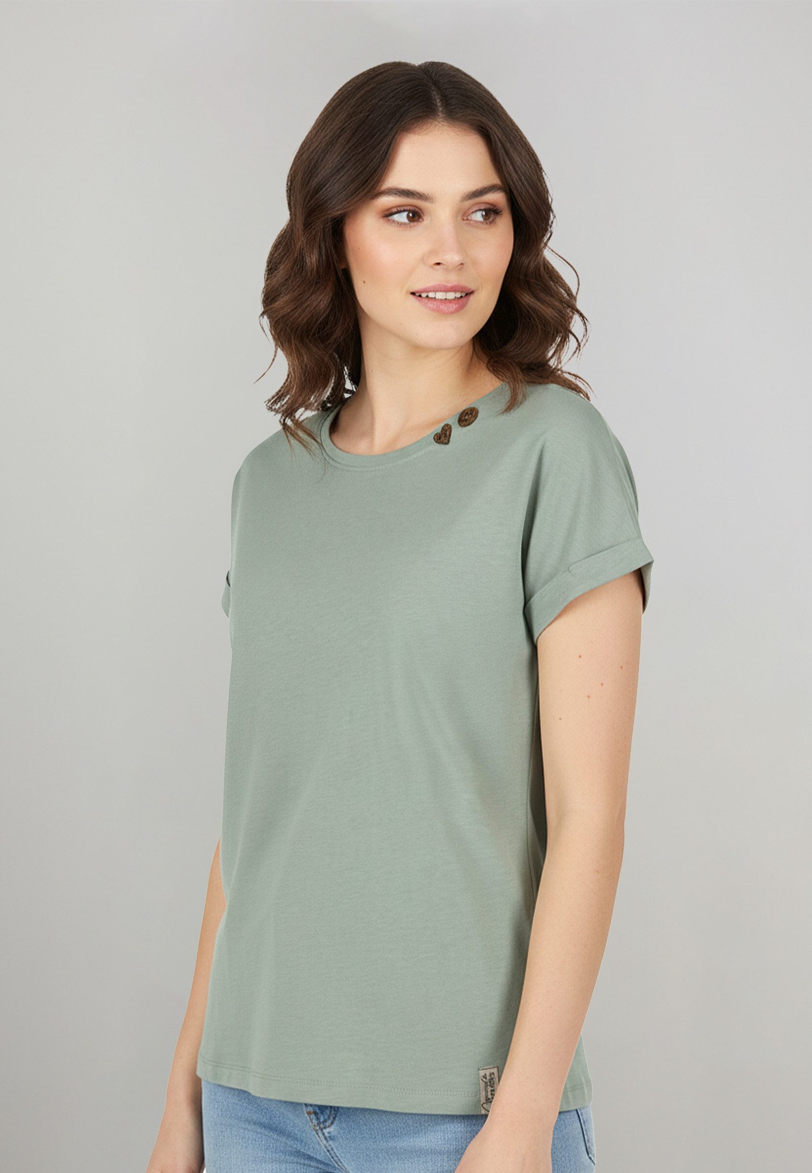 SUBLEVEL T-Shirt 2er Pack mit Herzknöpfen, Umschlagsaum, Labeldetails (2-tl günstig online kaufen