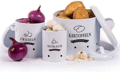 Zedelmaier Vorratsdose Aufbewahrung Kartoffeln Set für Kartoffeln,Zwiebeln,Knoblauch Metall, (TDYC-SET), Zwiebeltopf Kartoffeltopf Knoblauchtopf,Runde Form