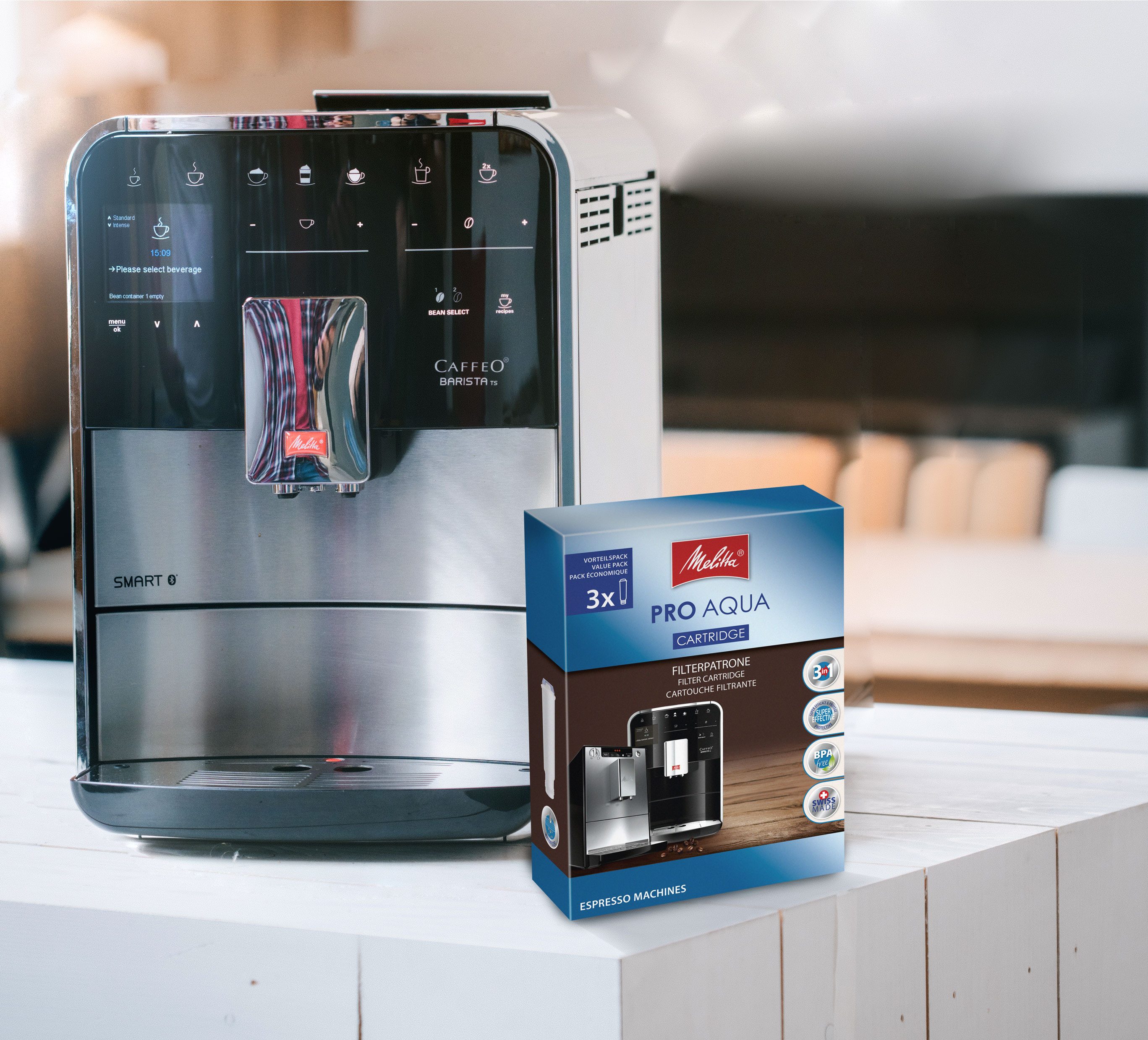 Melitta Kalk- und Wasserfilter Wasserfilter Pro Aqua 3er Set, Zubehör für Kaffeevollautomaten