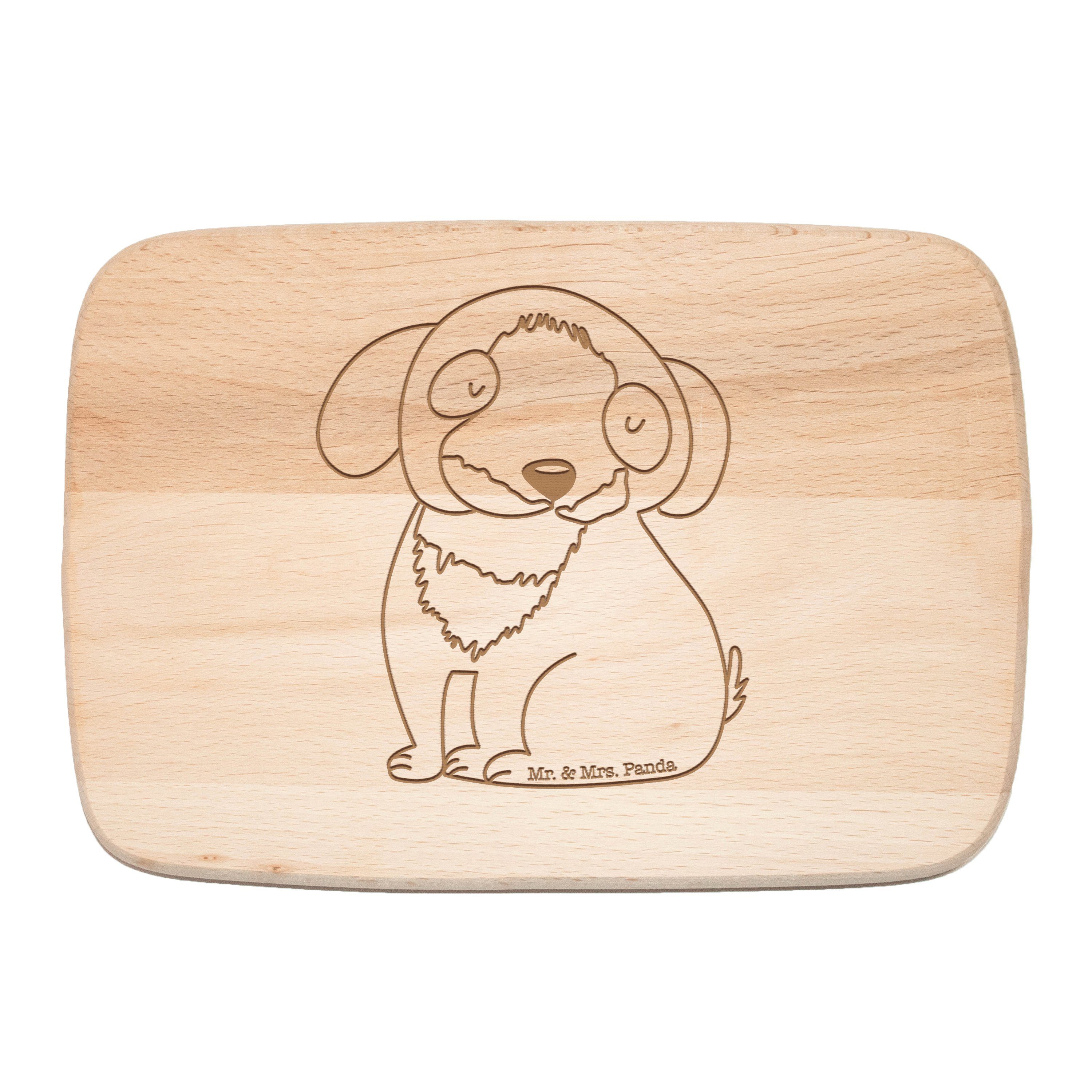 Mr. & Mrs. Panda Frühstücksbrett Hund entspannt - Transparent - Geschenk, Schneidebrett, Frühstücksbre, FSC Buchenholz, (1-St) | Frühstücksbrettchen