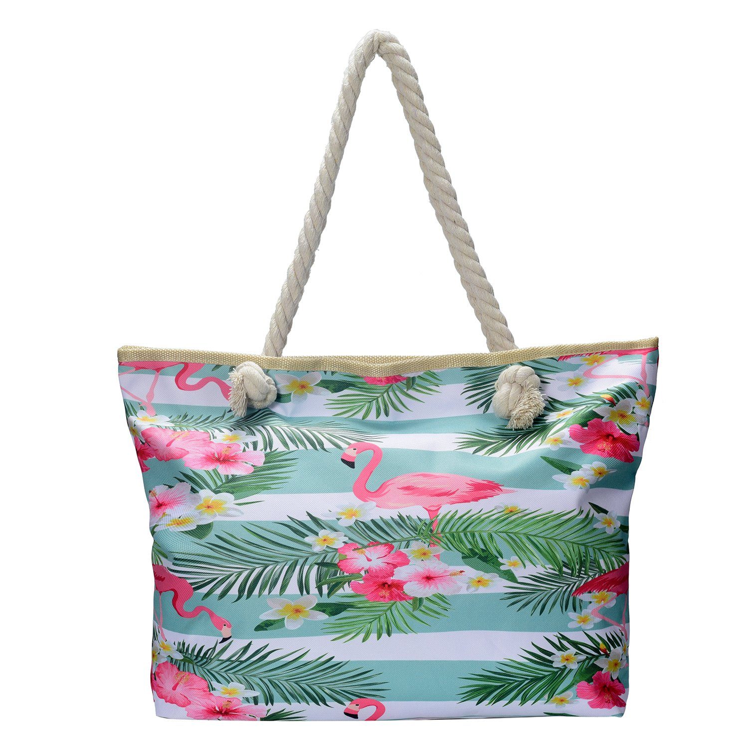 DonDon Strandtasche Shopper Schultertasche Beach Style (2-tlg), Große Strandtasche, mit Reißverschluss, tolle Motive retro Hawaii