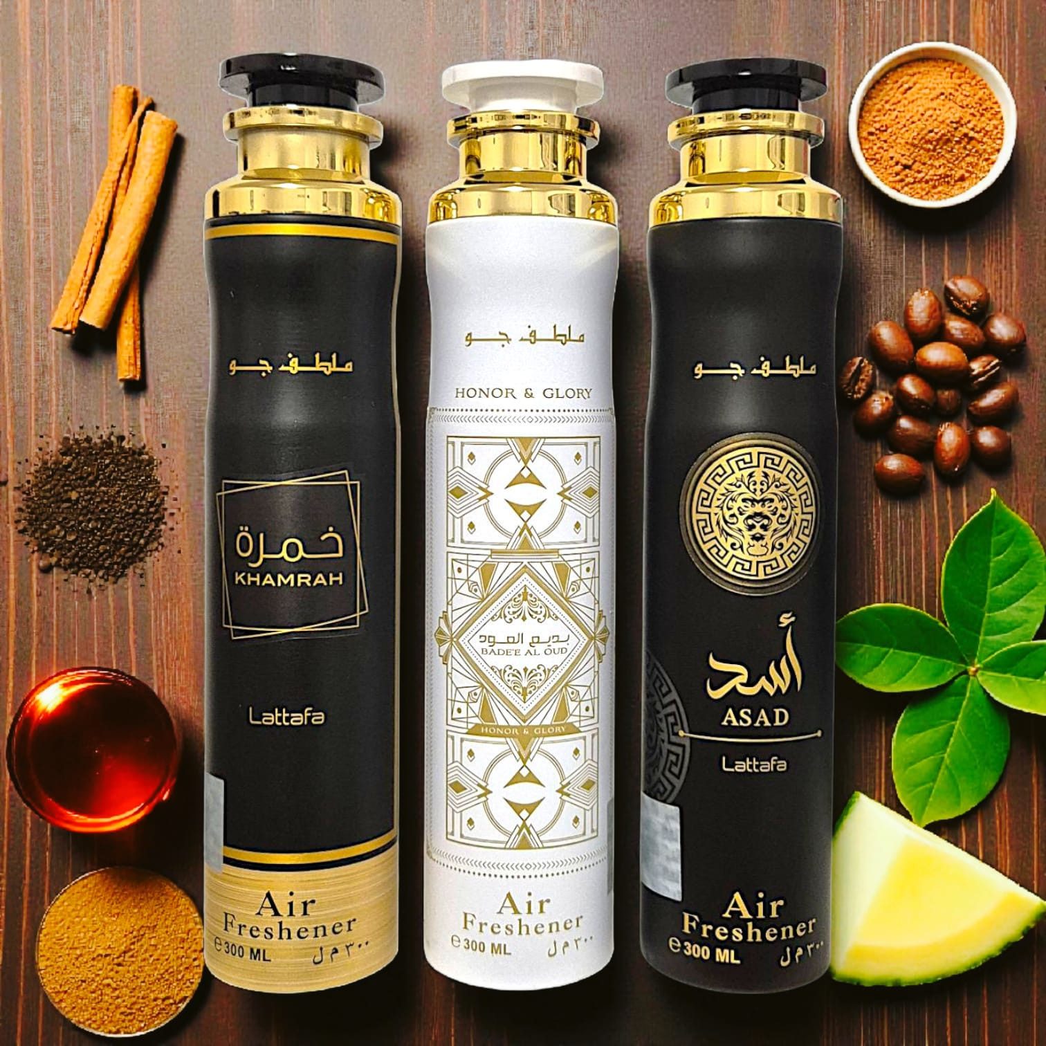 Lattafa Raumduft Raumspray Lufterfrischer Honor & Glory, Asad, Khamrah 3x300ml=900ml