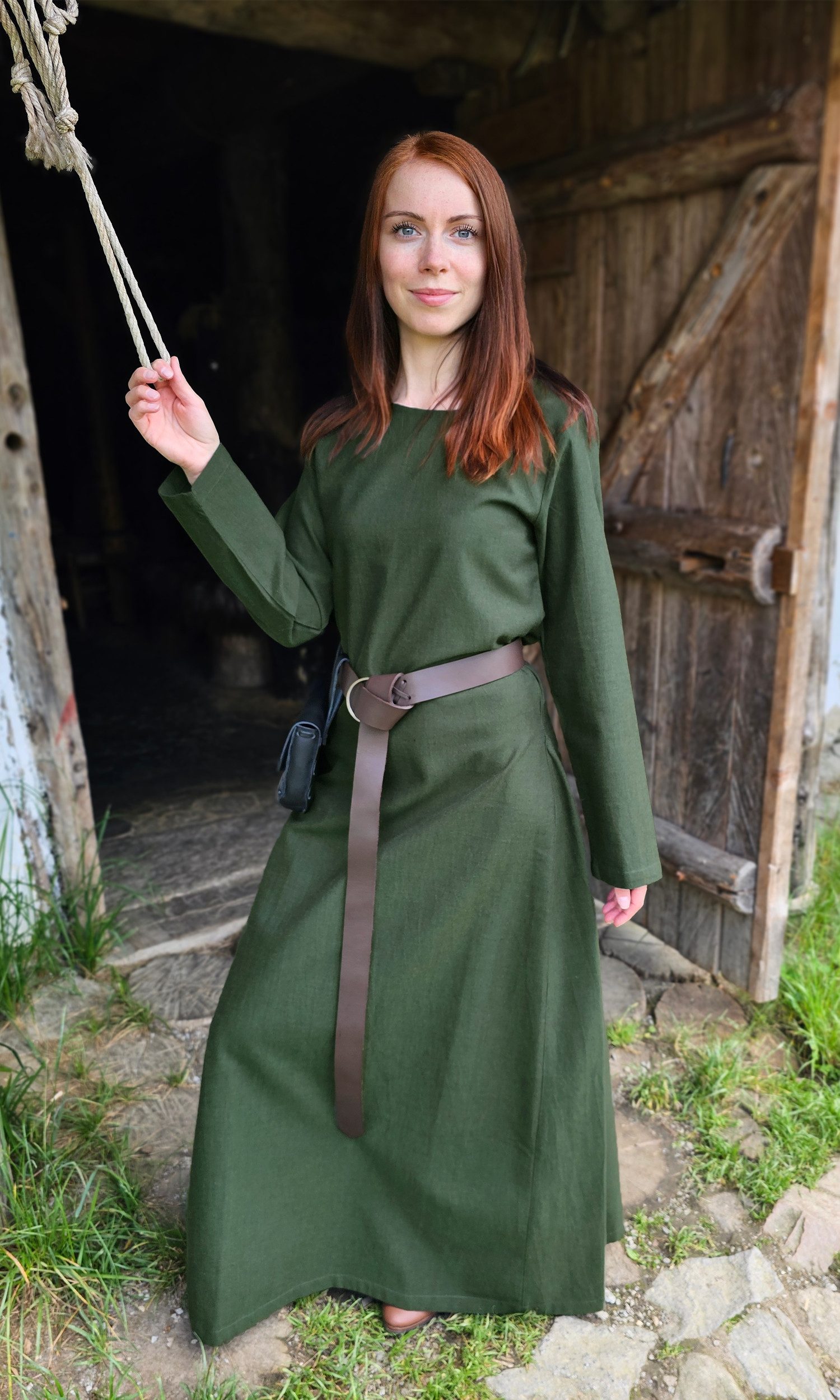 Vehi Mercatus Burgfräulein-Kostüm Klassisches Mittelalter Kleid oder Unterkleid grün "Amalie"