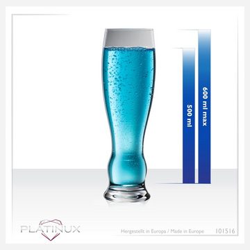 PLATINUX Bierglas Hohe Biergläser, Glas, 500ml (max. 600ml) Weizengläser 0,5L Bierpokale Spülmaschinenfest