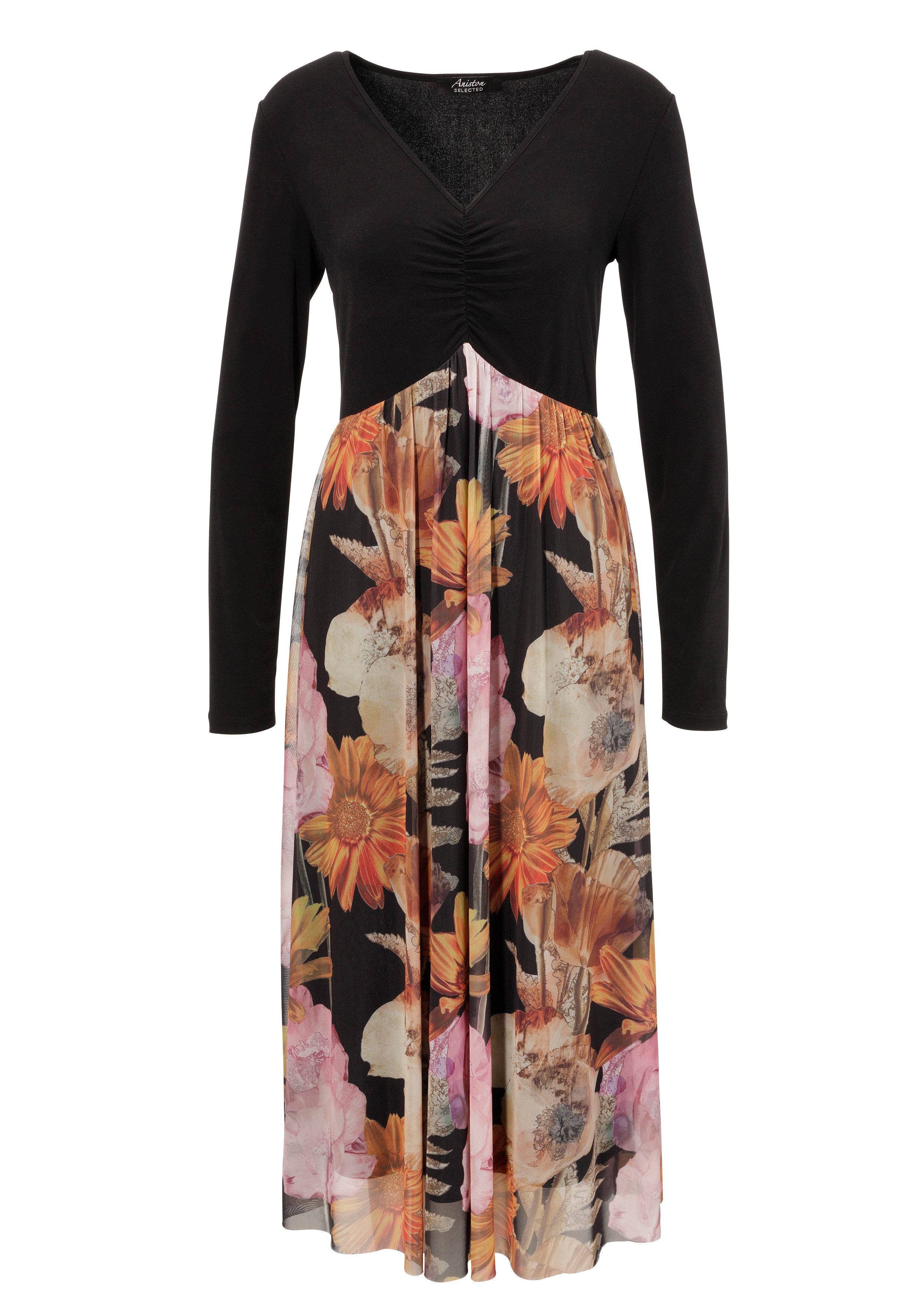 Aniston SELECTED Midikleid mit Raffung am V-Ausschnitt