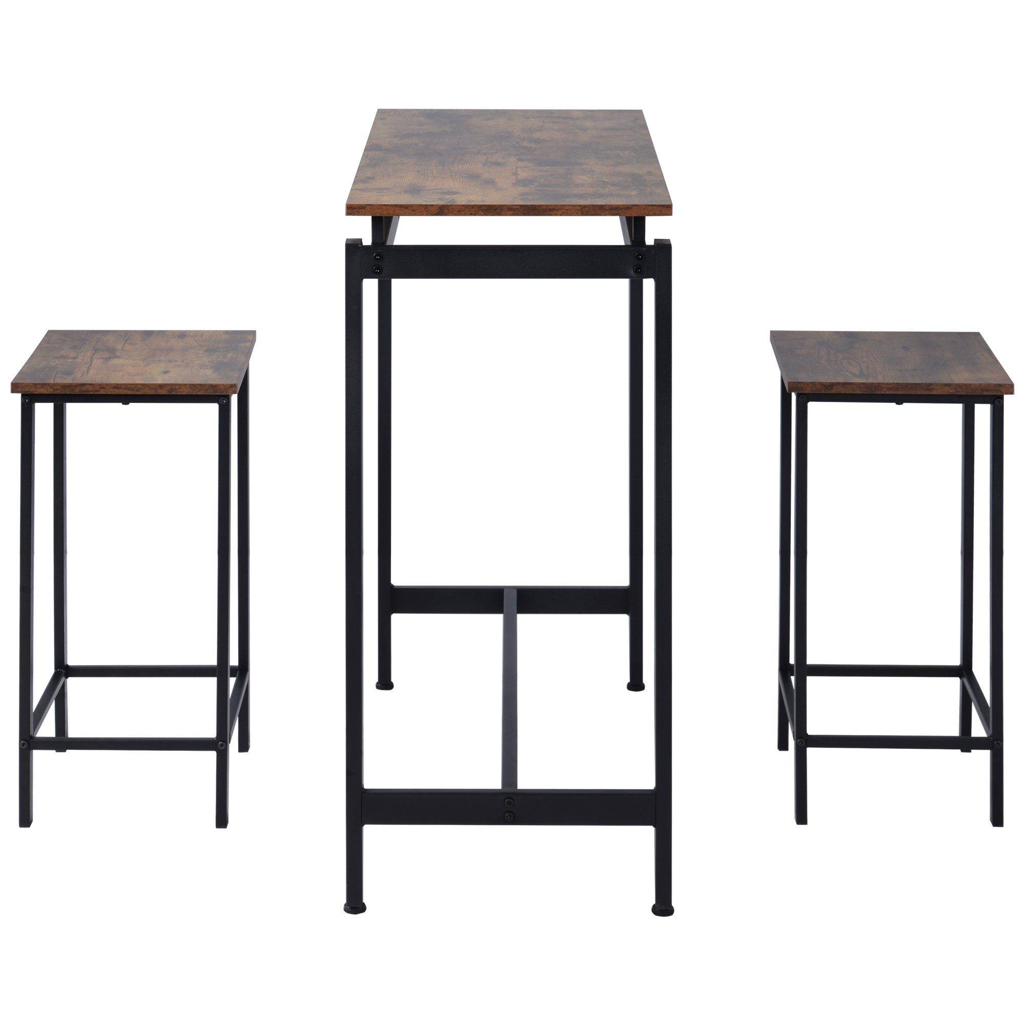 Bartisch (3-St), mit Hocker, Küchentisch Stehtisch Vintage, 100x40x90cm, 38x30x60cm