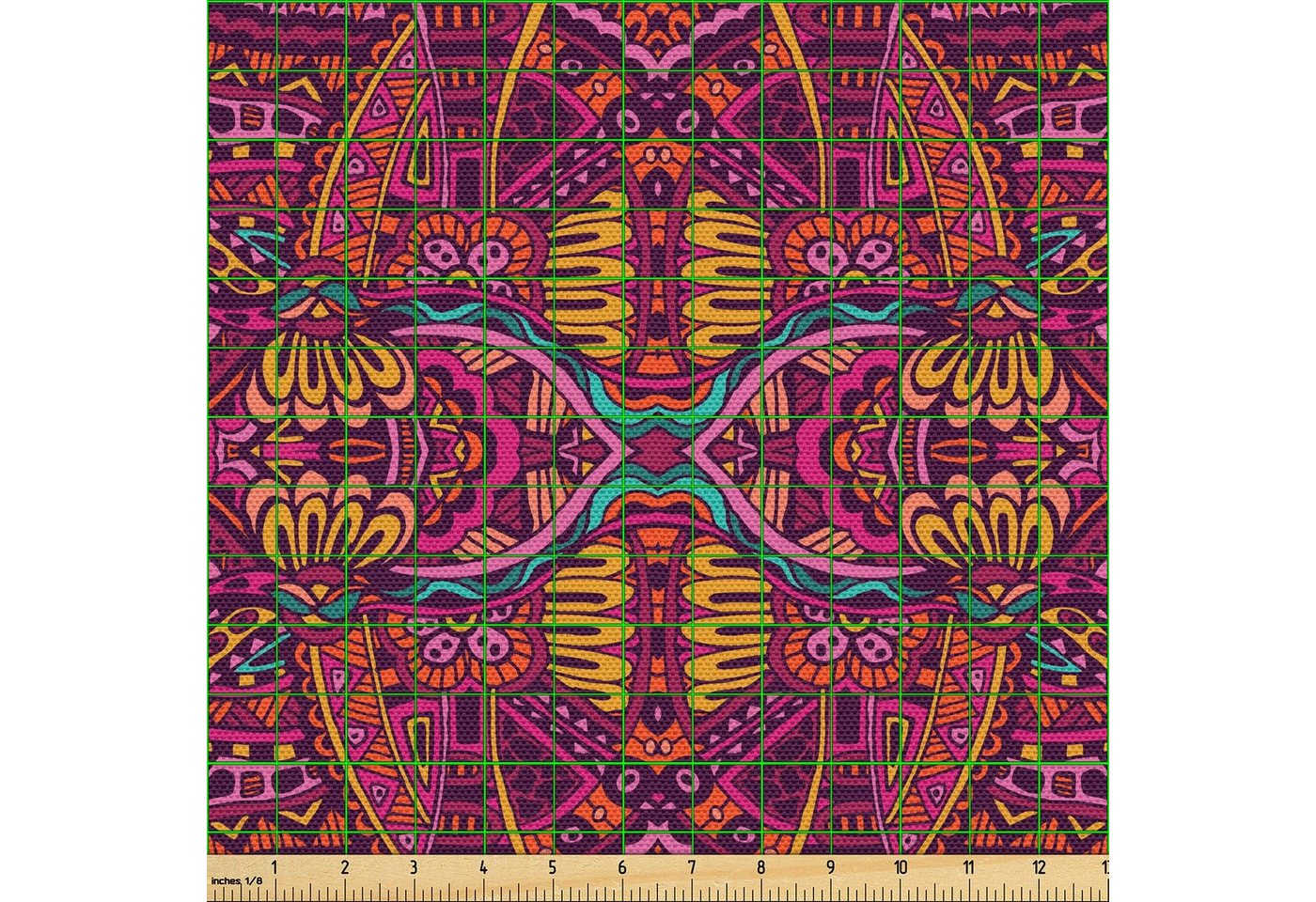Thumbnail - Abakuhaus Stoff Schön Gewebten Stoff für Polster und Wohnaccessoires, Bunt Psychedelische Ornamentik