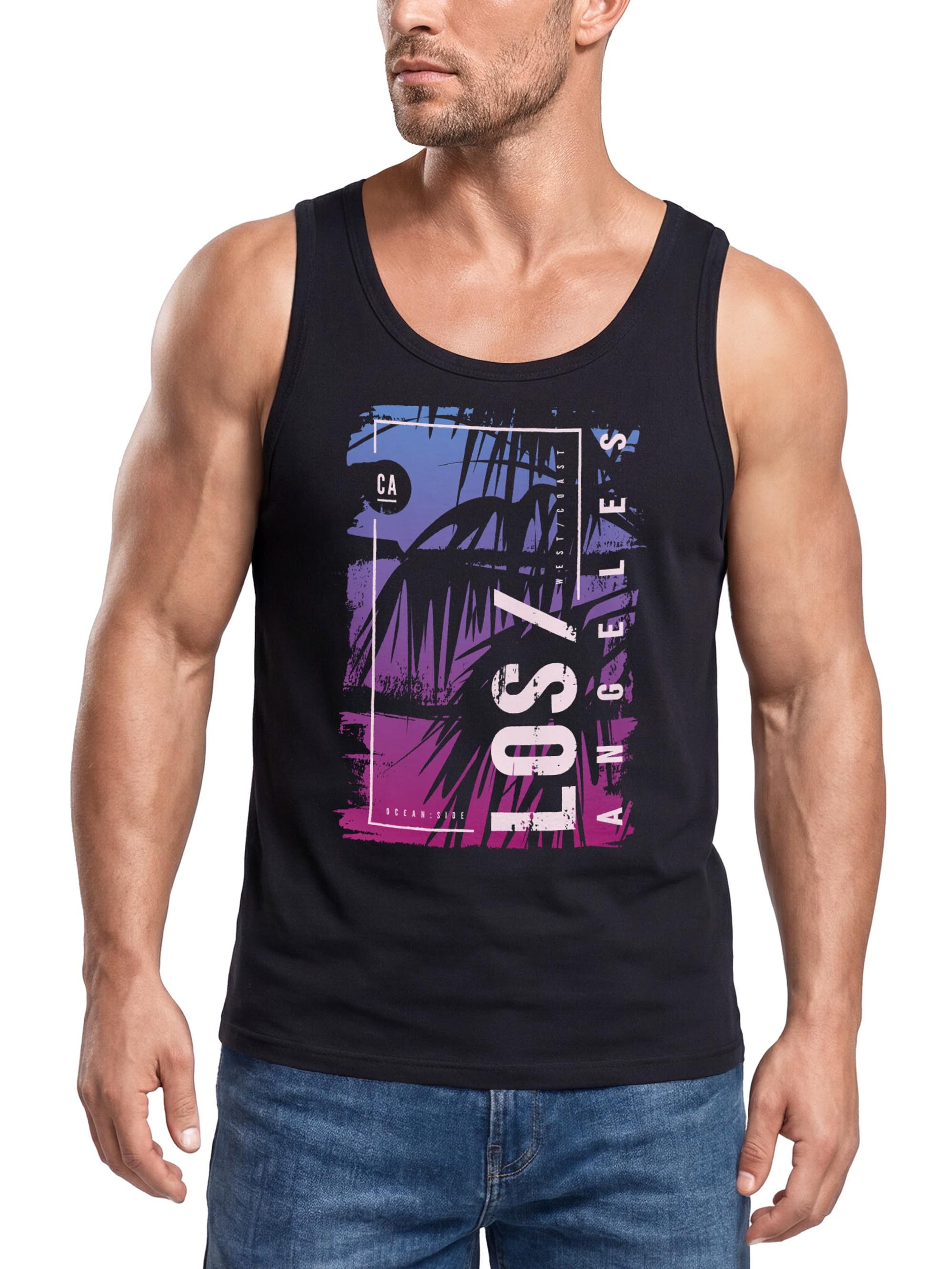 Neverless Tanktop Herren Tank-Top Los Angeles LA Ocean Side Sommer Palmen Aufdruck mit Print