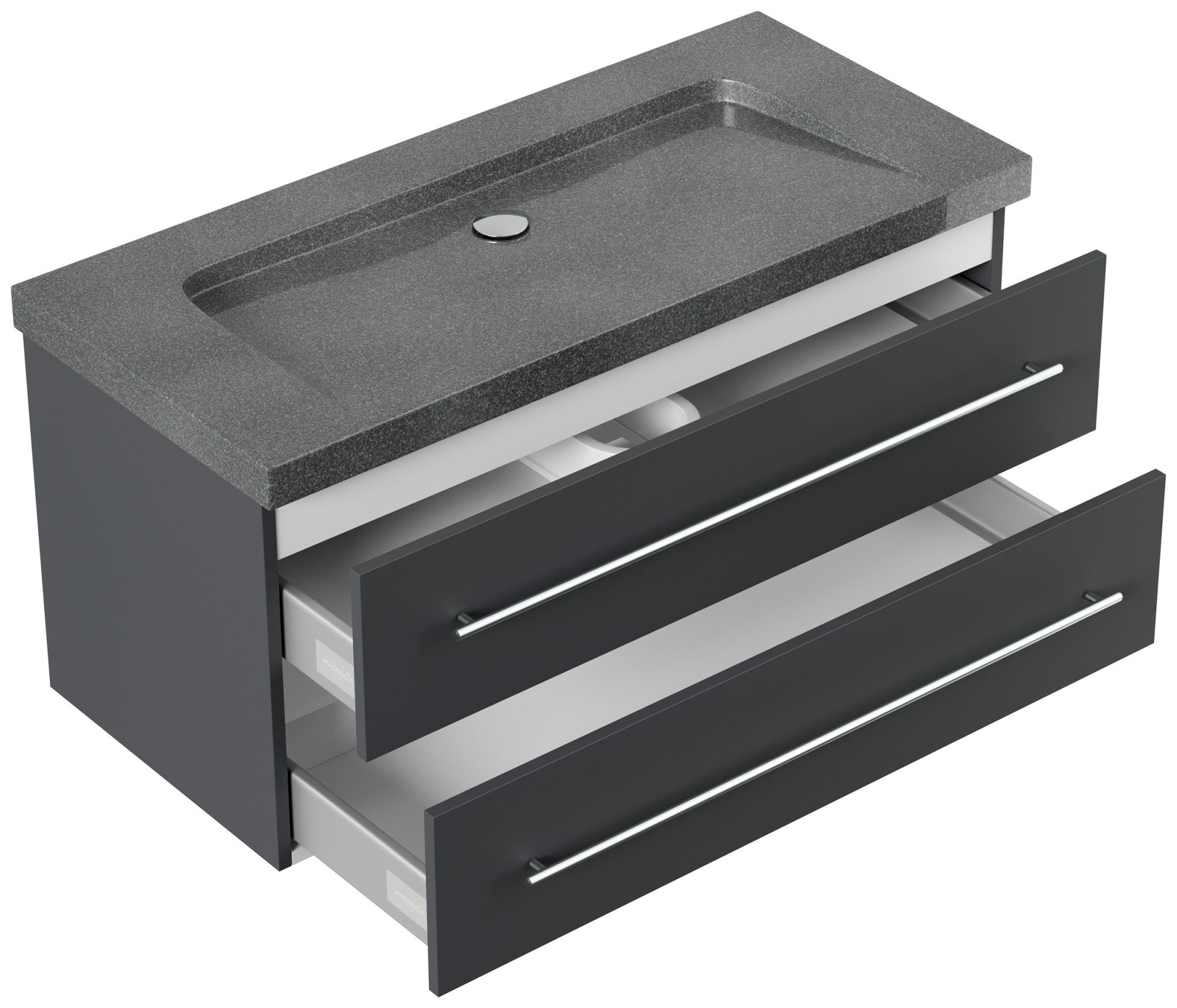 Magnolia Home Waschtisch Badmöbel Granit G654 Damo 100 cm ohne Hahnloch SoftClose grafit