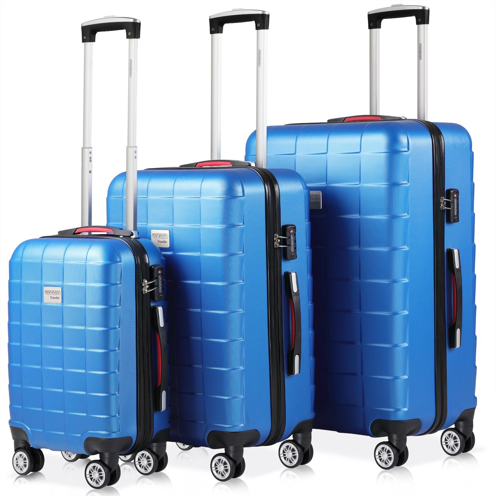 monzana Kofferset, Exopack 3er Set TSA Schloss ABS Hartschale Koffer Trolley Blau