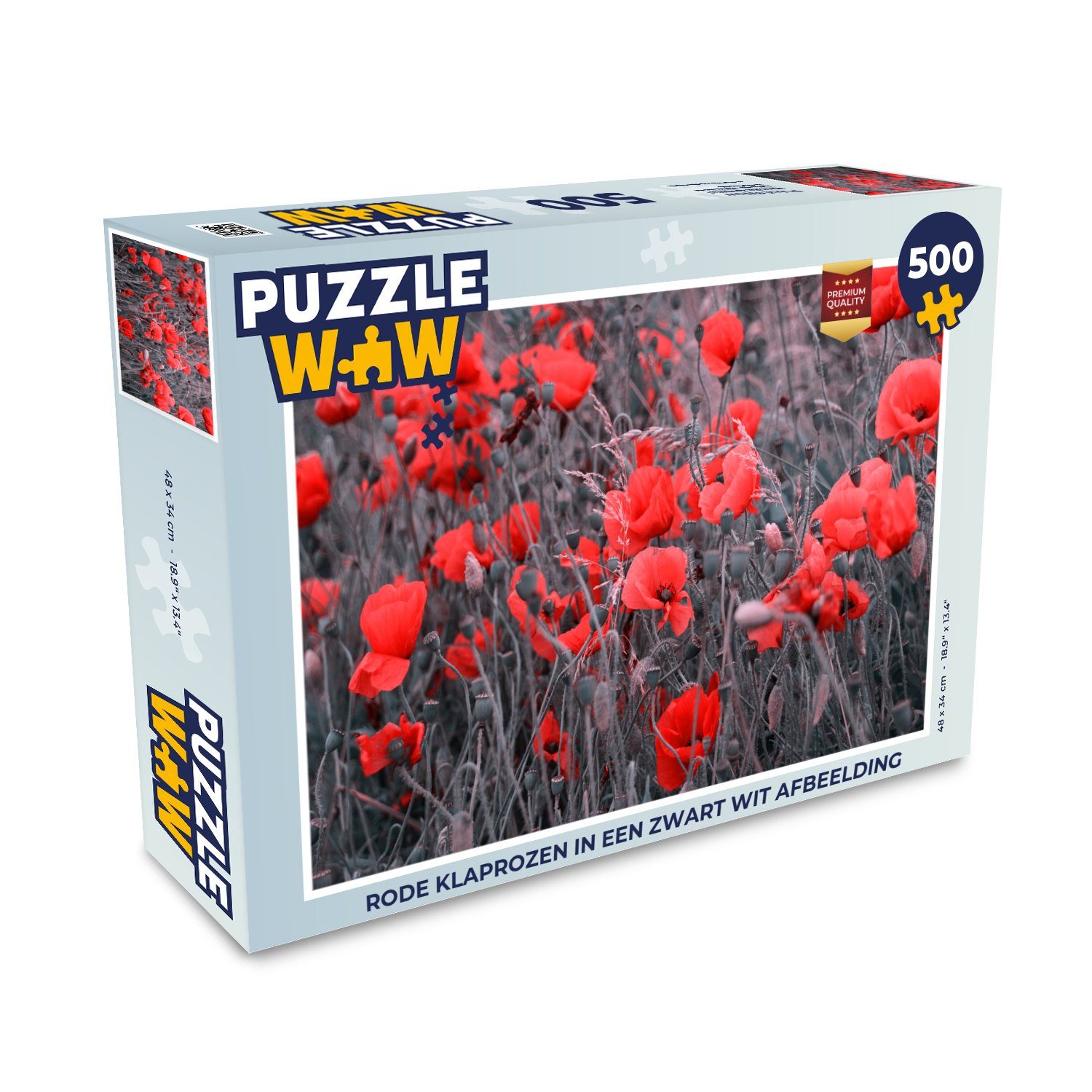 MuchoWow Puzzle Rote Mohnblumen in einem Schwarz-Weiß-Bild, 500 Puzzleteile, Foto-Puzzle, Bilderrätsel, Puzzlespiele, Spielzeug
