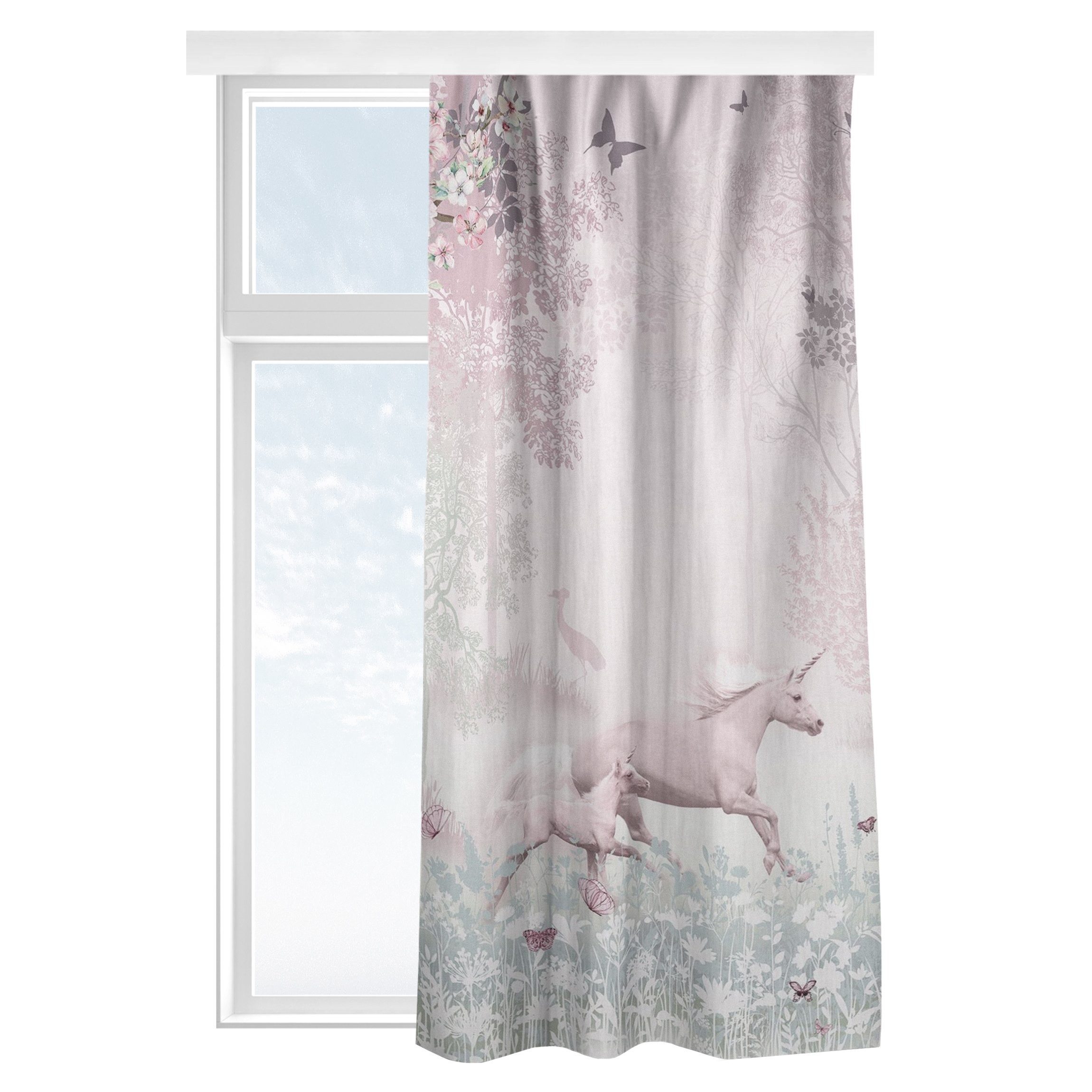 Bilderdepot24 Vorhang Gardine Illustration Tiere Natur Einhorn Blumenwiese Rosa Türvorhang (1 St), Multifunktionsband, blickdicht, Samt, Schiebegardinen Babyzimmer Kinderzimmer Mädchenzimmer Schiebevorhang