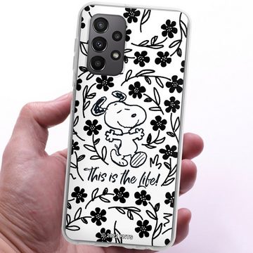 DeinDesign Handyhülle Peanuts Blumen Snoopy Snoopy Black and White This Is The Life, Samsung Galaxy A23 5G Silikon Hülle Bumper Case Handy Schutzhülle