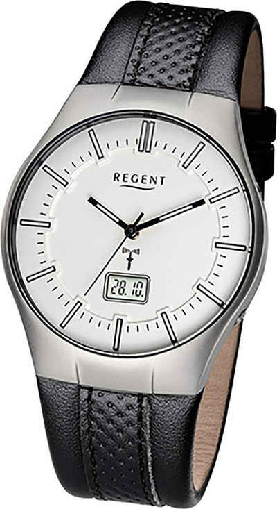Regent Funkuhr Regent Leder Herren Uhr FR-217 Funkuhr, Herrenuhr mit Lederarmband, rundes Gehäuse, (ca. 39mm), Elegant-Style