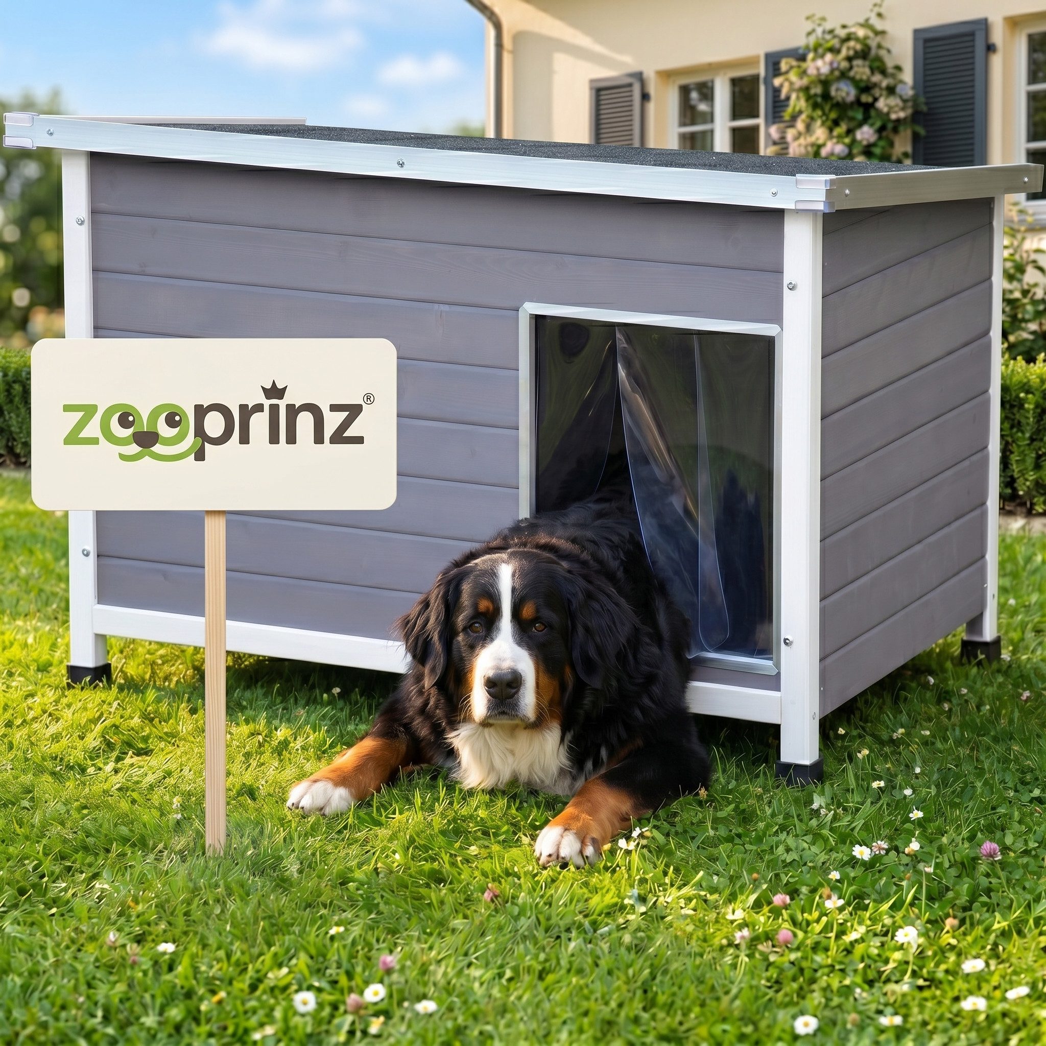 Zooprinz Hundehütte Jacky mit Lamellen Kunststofffüße Metallrahmen, Höhenverstellbar, Klappdach, für große Hunde