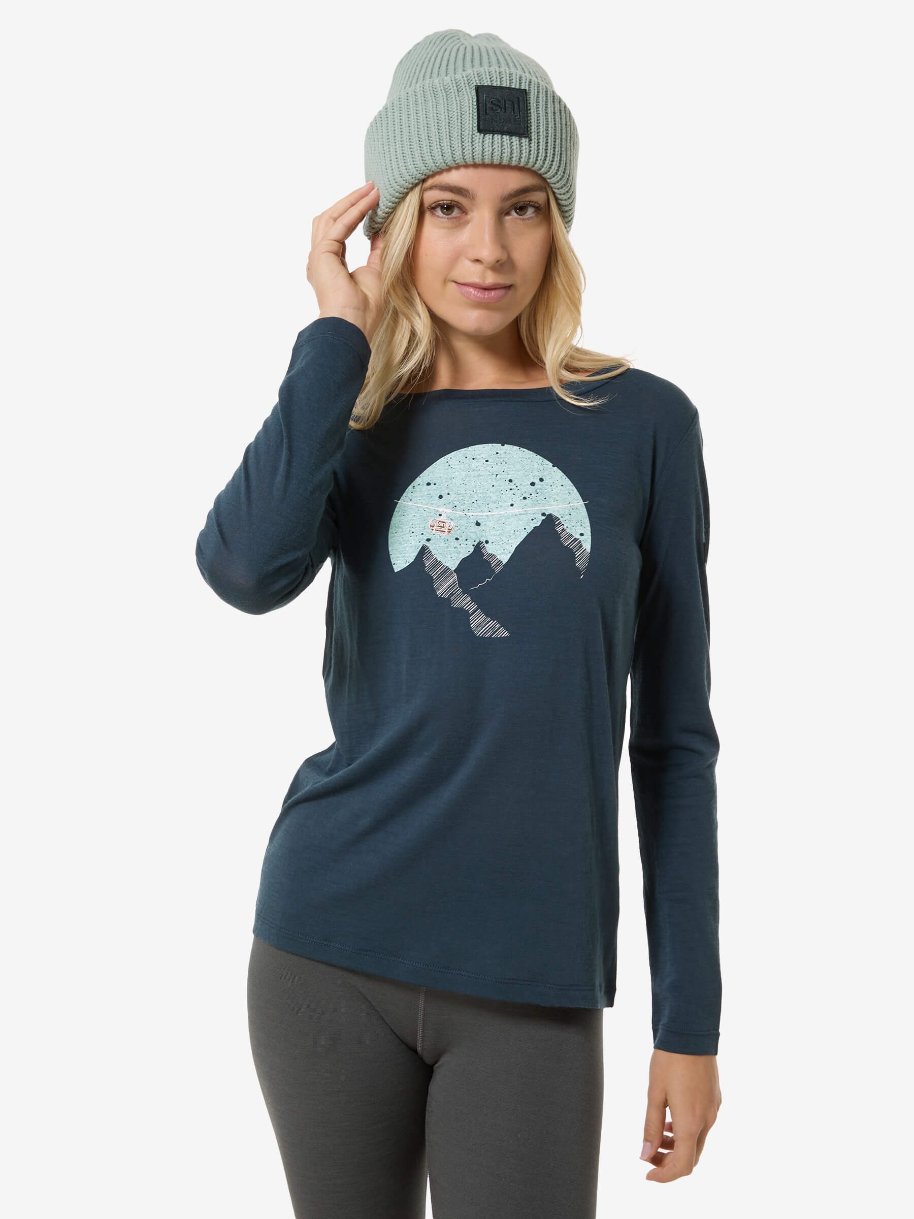 SUPER.NATURAL Sweatshirt für Damen, Merino GONDOLA Ski Motiv, atmungsaktiv