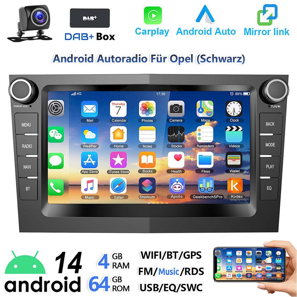 ESSGOO 7" Android 14 Carplay GPS Für Opel Astra H Corsa C D Vectra C Zafira Autoradio (DAB+ (optional), FM, RDS, Wireless Android Auto FM RDS Bluetooth EQ USB WIFI Touchscreen SWC)