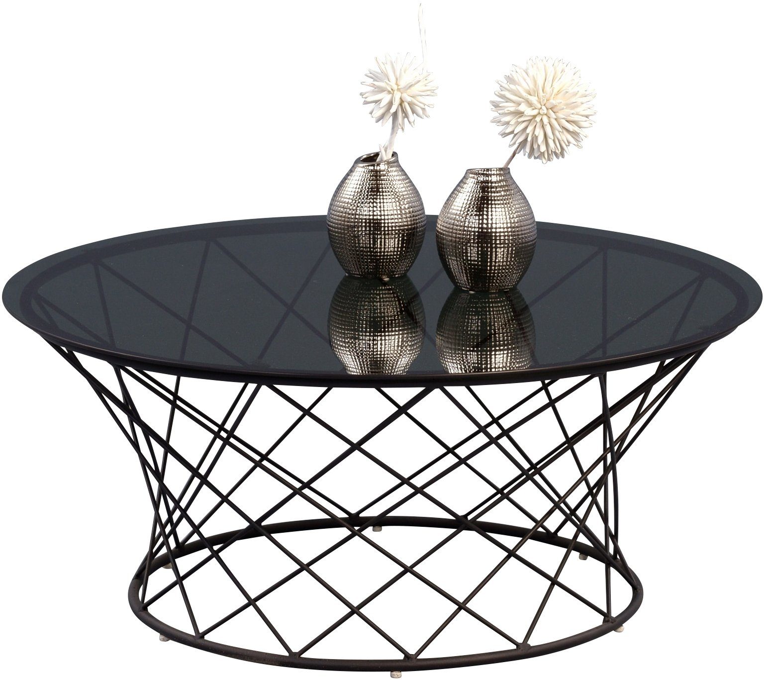 M2 Kollektion Couchtisch in schwarz, Metall schwarz + Sicherheitsglas grau - 35x80 (HxD)