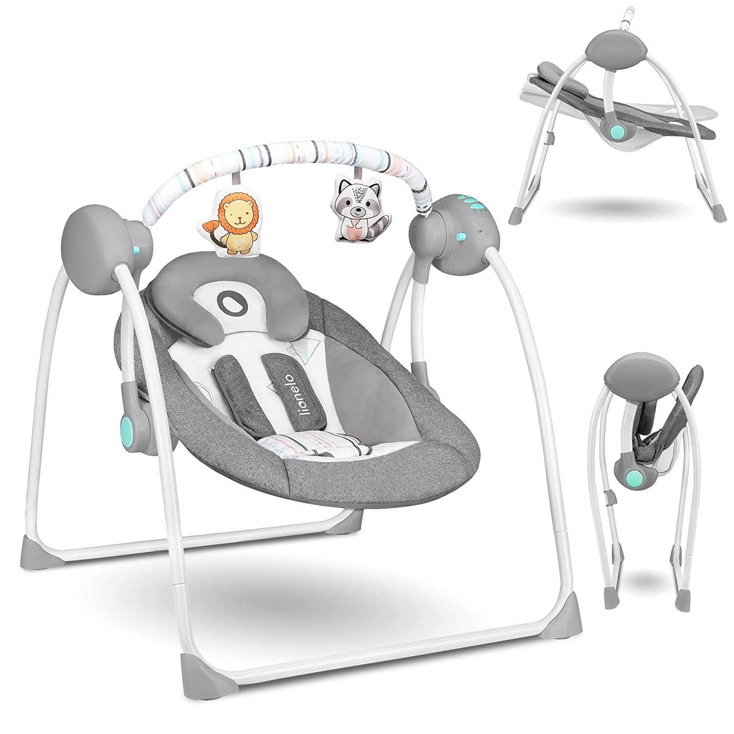 LIONELO Babywippe Ruben Wippfunktion Timer Eingespielte Melodien geräuschlose Funktion mehr