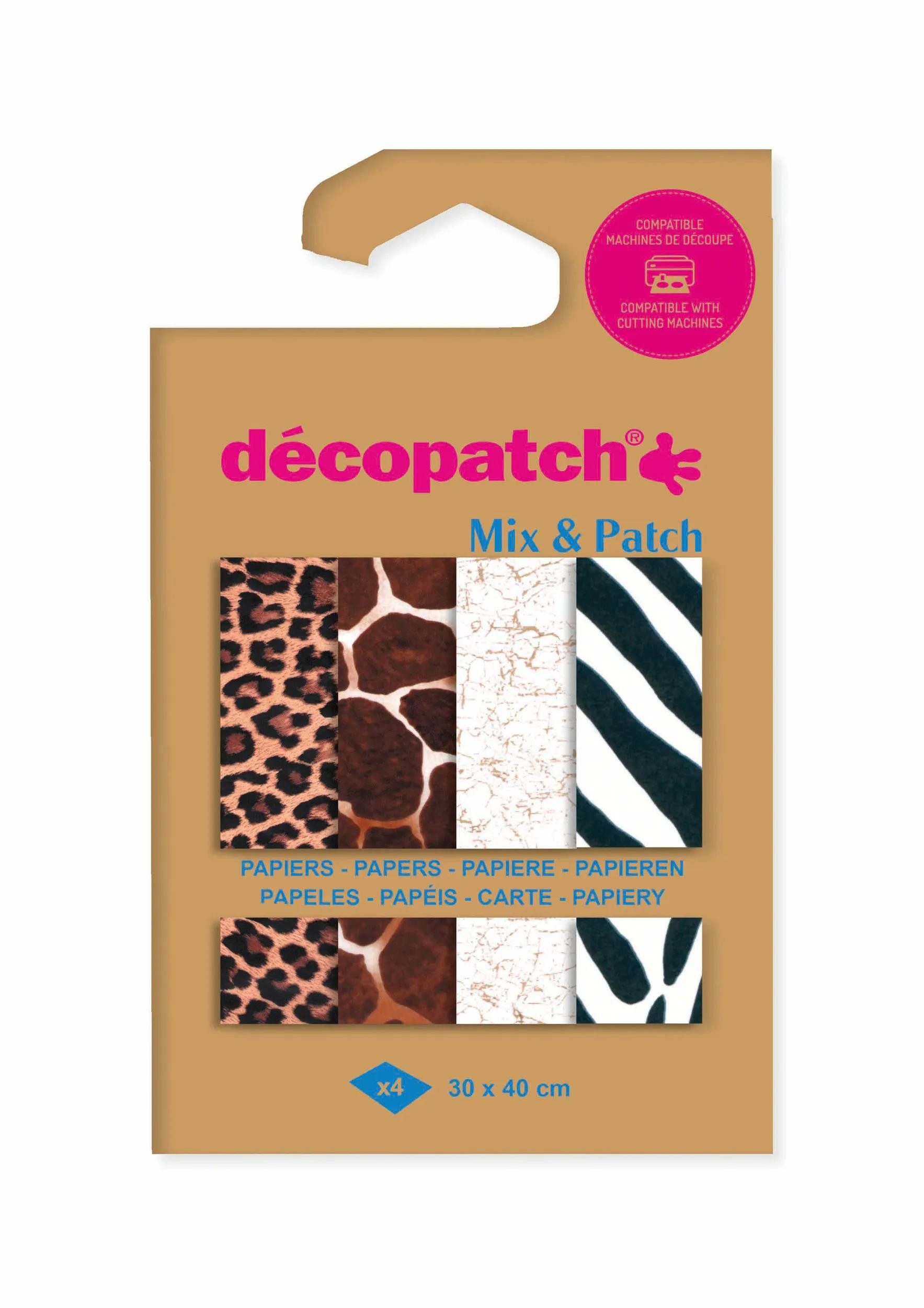 CLAIREFONTAINE Bastelkartonpapier 6x Mix & Patch Pack 4 Bl 30x40cm Tierfelle Gemischte Sortierung DP044C, Sortierung Papier