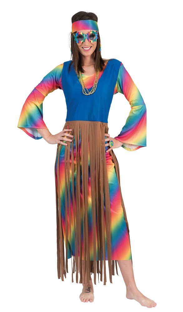 Funny Fashion Kostüm Rainbow Hippie Kostüm 'Lucy' für Damen, Langes 70