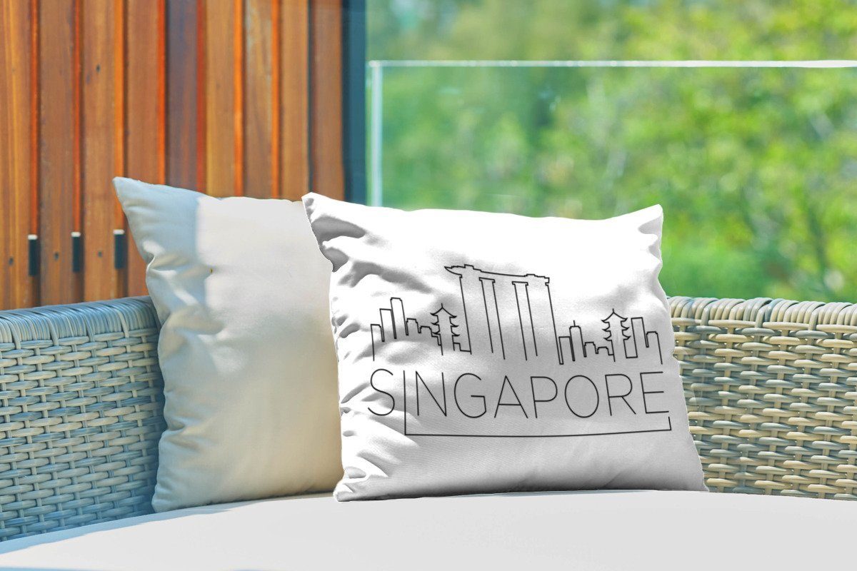 Skyline "Singapur" Kissenhülle auf Dekokissenbezug, weißem Outdoor-Dekorationskissen, MuchoWow Polyester, Dekokissen Hintergrund,