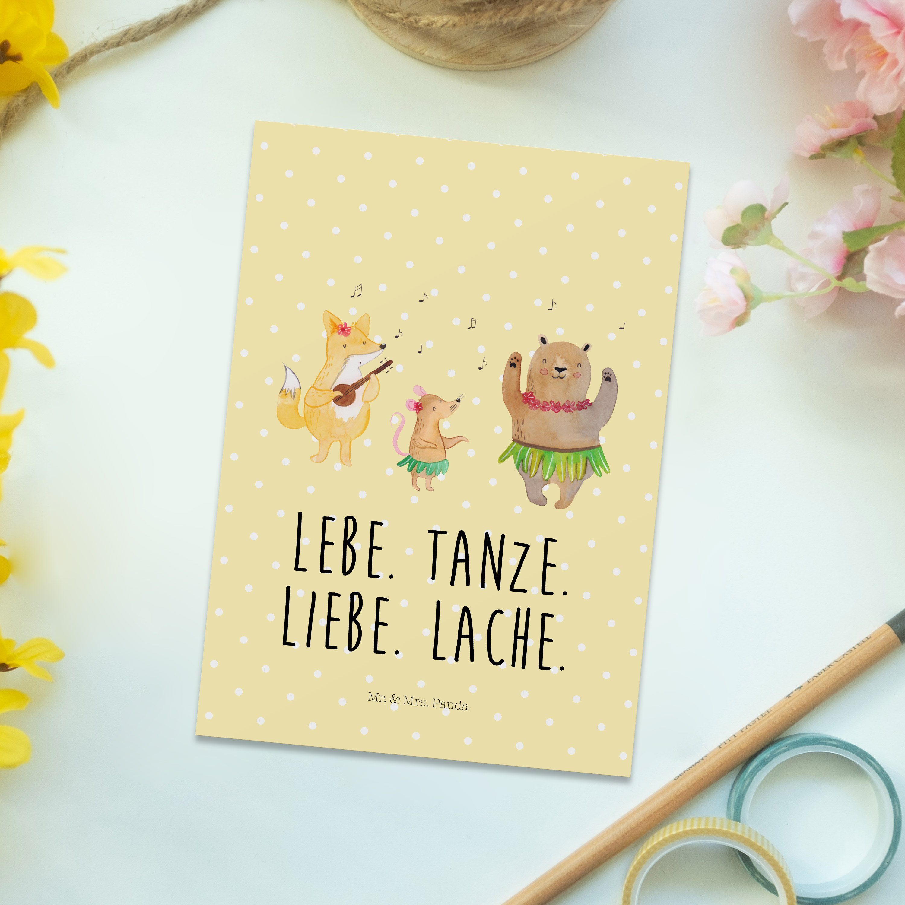 Mr. & Mrs. Panda Postkarte Waldtiere Aloha, Postkarte, Gelb Pastell, Postkarte, Igel, Leben, Lac